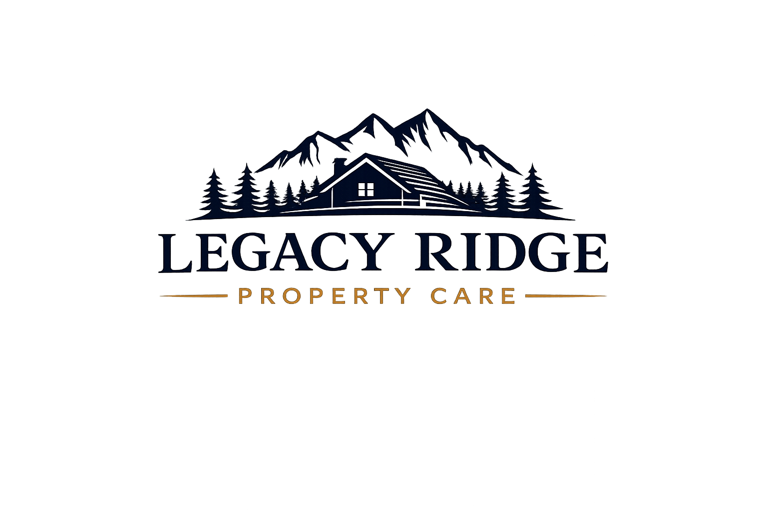 Neon sign displaying 'Legacy Ridge Property Care' with mountain and trees illustration in the background.