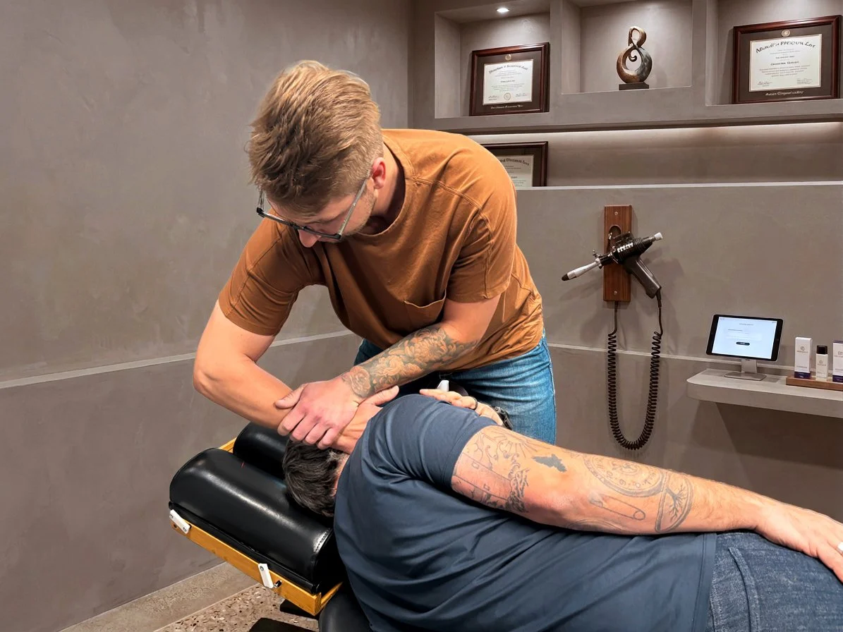 Dr. Ian adjusting a patients atlas in Westminster, CO