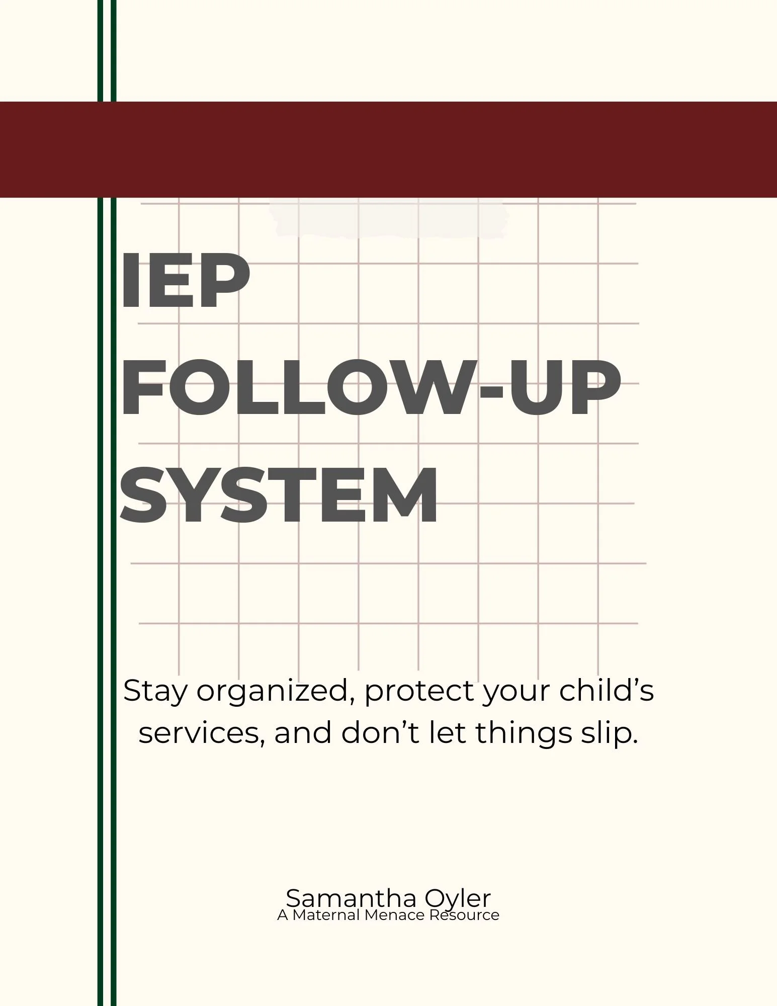 Cover of the IEP Follow-Up System, a free printable toolkit for tracking services, documenting communication, organizing records, and following up after IEP meetings.