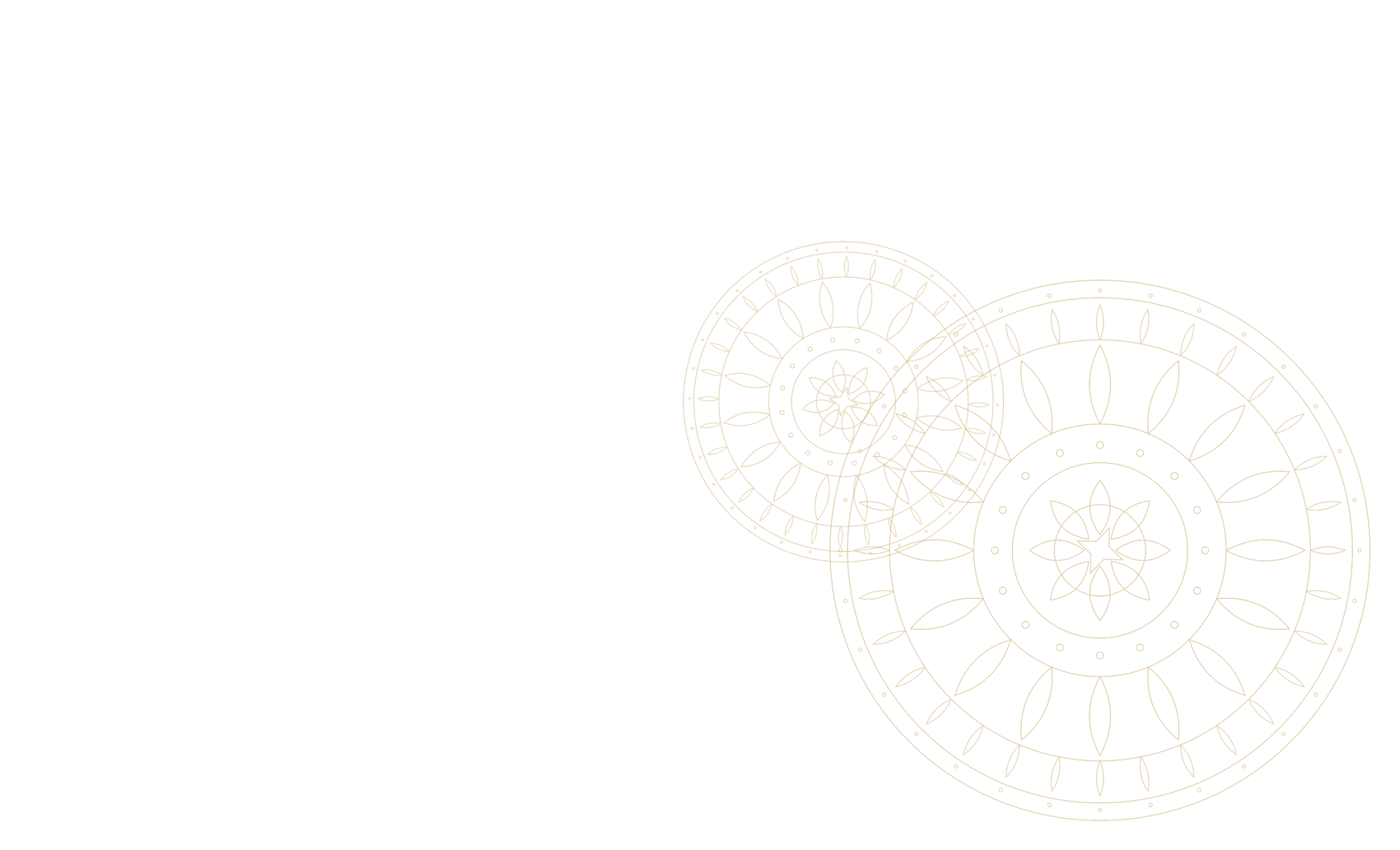 Gold geometric mandala patterns on a black background.