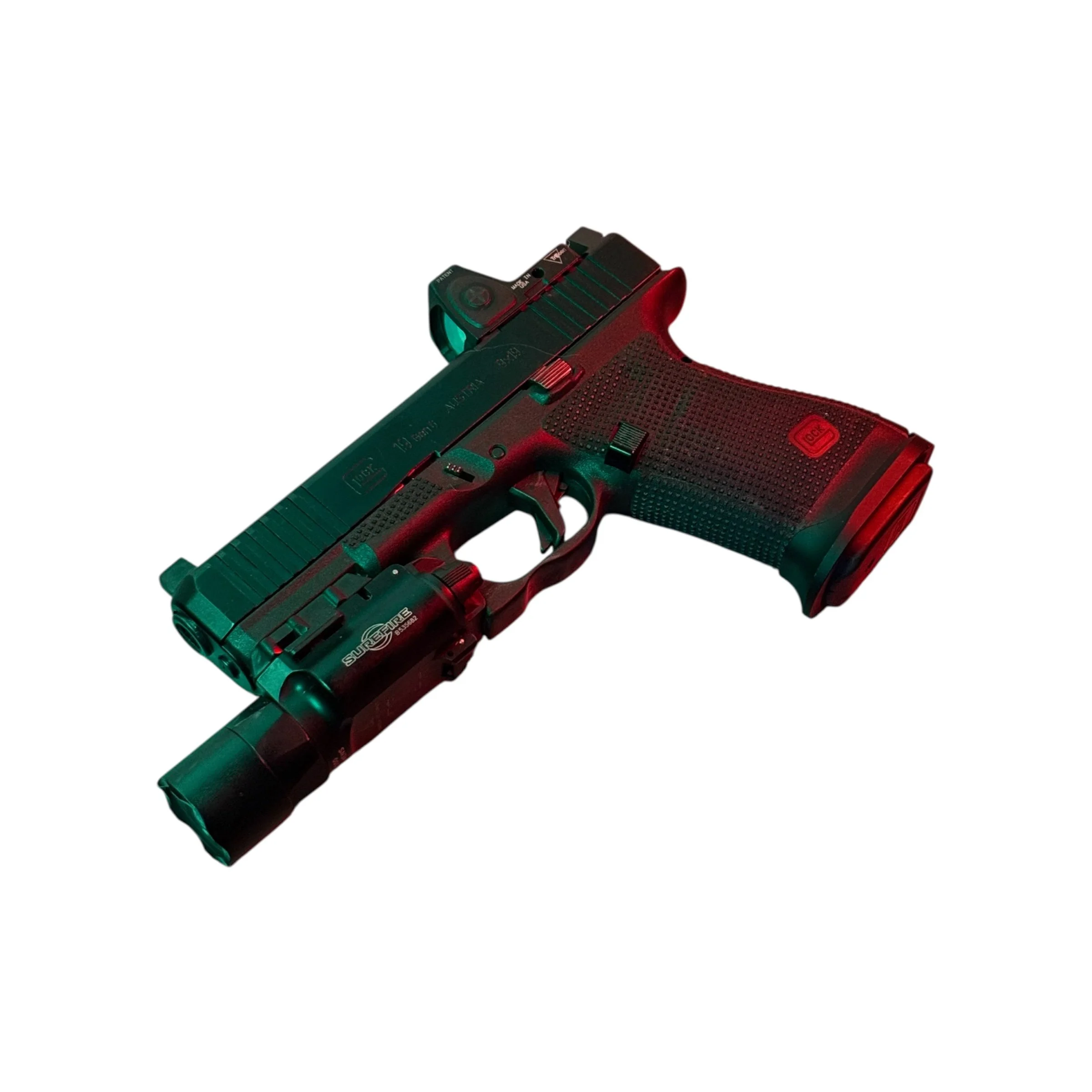 The current pistol that I own- this is a Glock 19 generation 6 subcompact pistol. I only run my surefire light when I have my light bearing holster, such as the Safariland lvl 3. - if I ever do choose to run a light, I run a handheld stream light fla