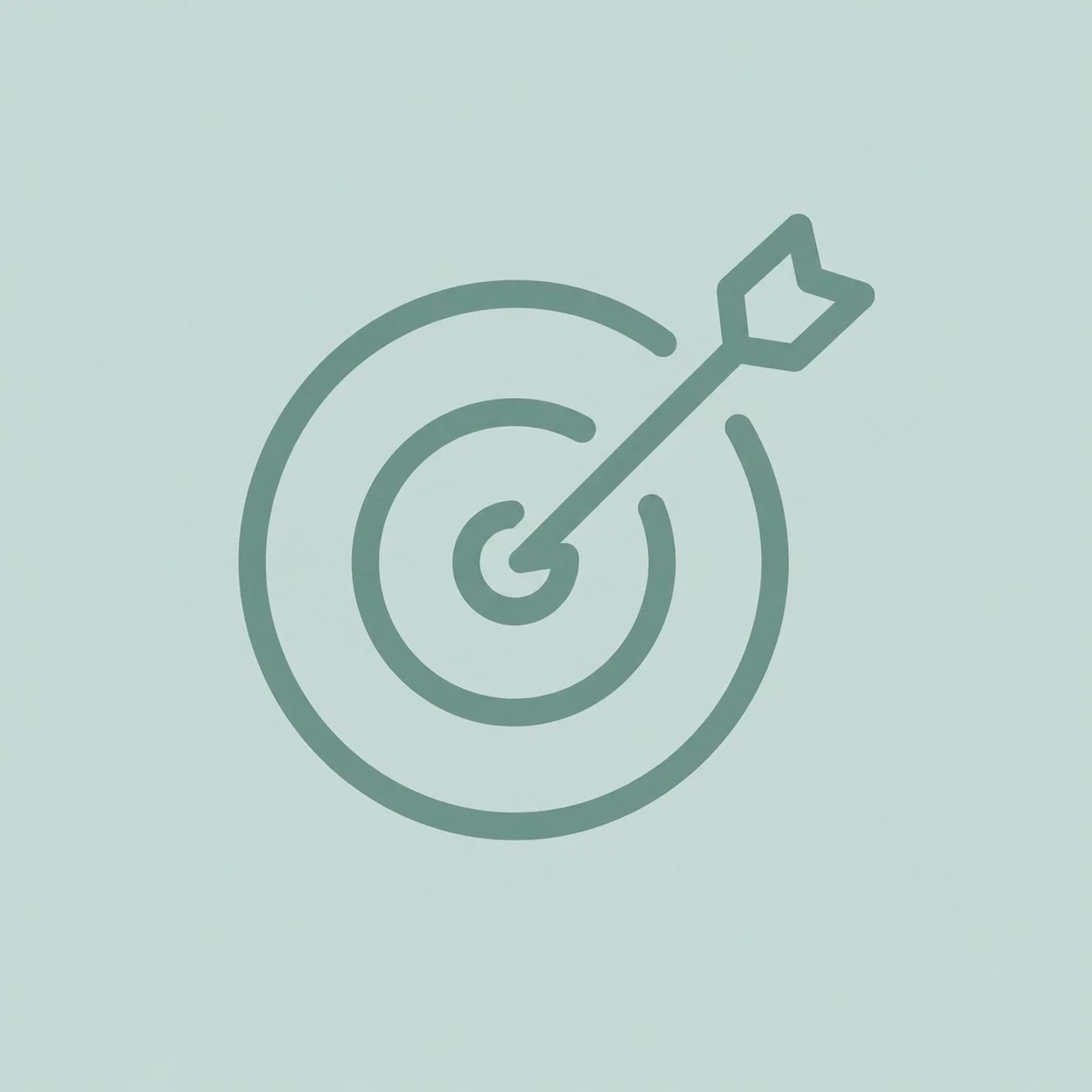 Simple green bullseye with an arrow hitting the center on a light background.