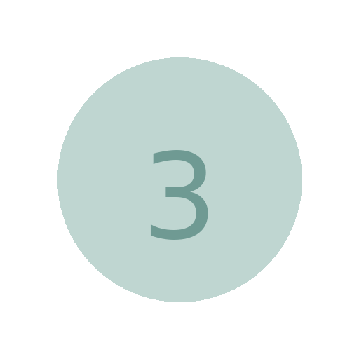 Number 3 in a light blue circle surrounded by a dark outer circle.