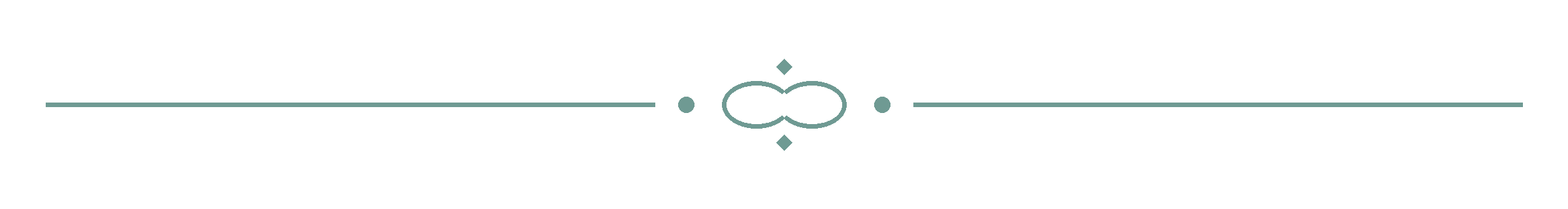 Decorative vintage-style divider with symmetrical swirl and dot designs on a black background.