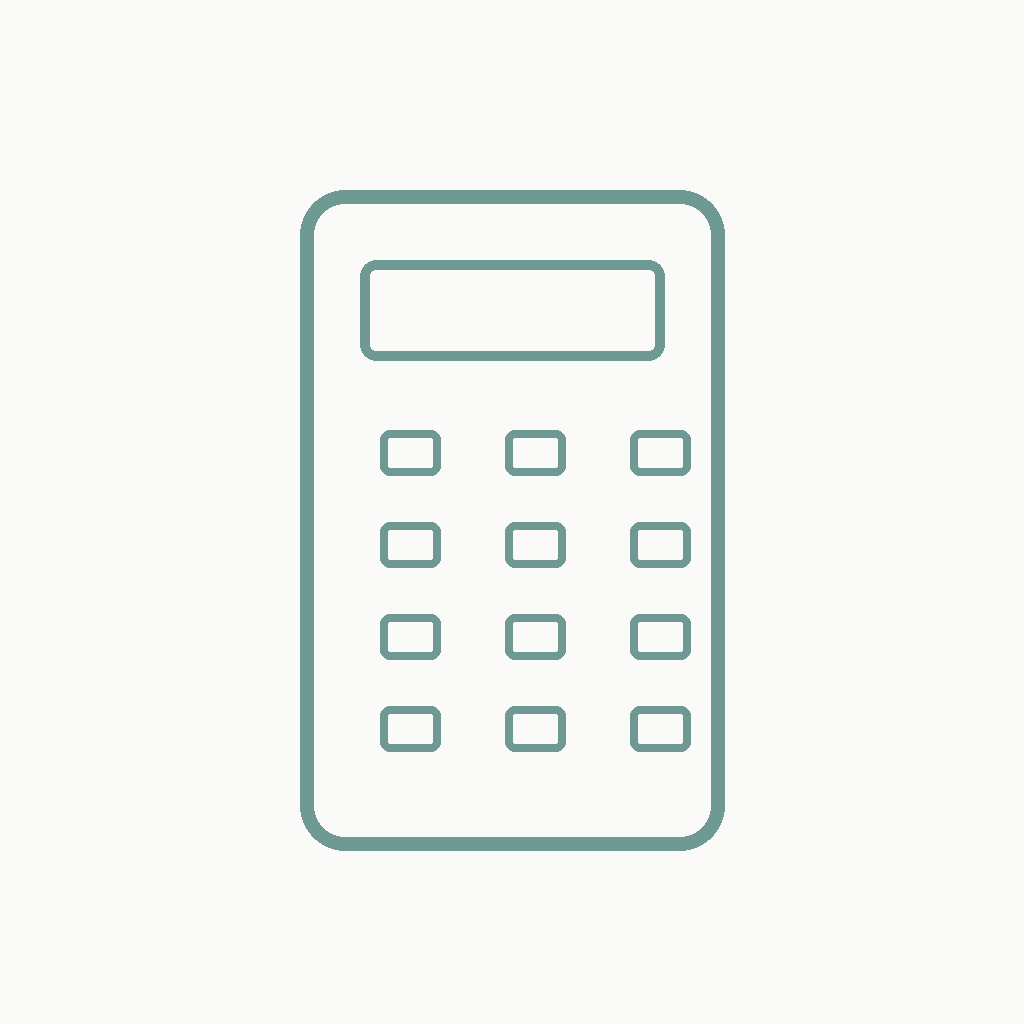 Line drawing of a calculator with a display screen at the top and multiple buttons below.