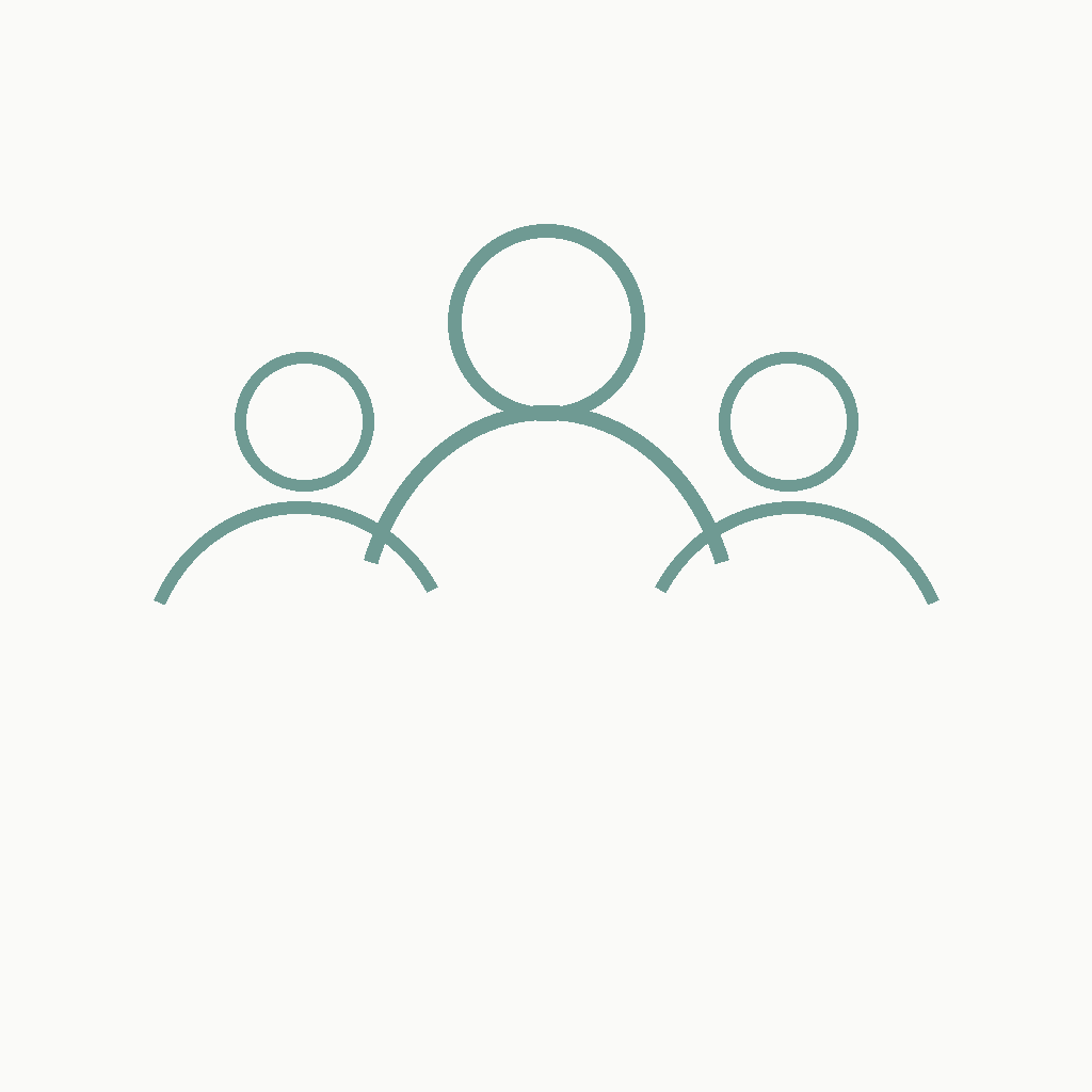 Simple line drawing of three people connected, representing a group or team.