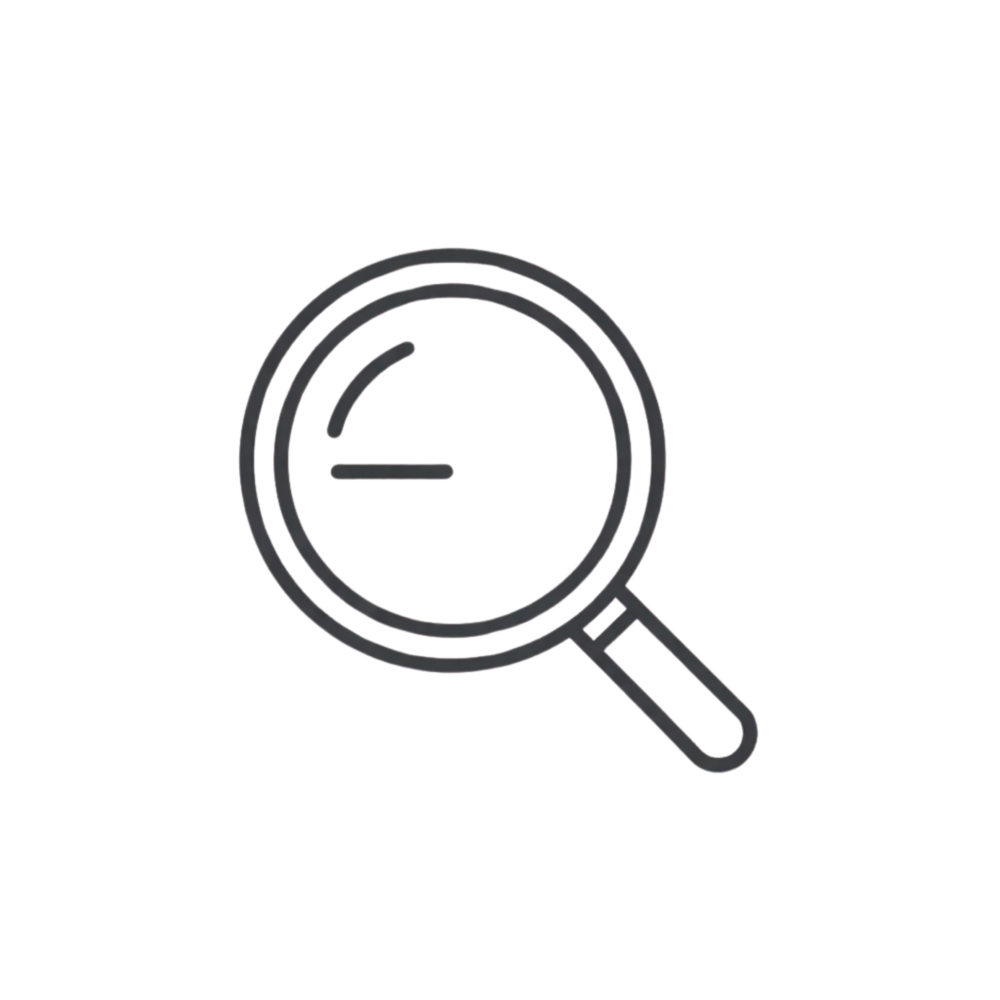 A magnifying glass with a purple glow around the lens and black handle, placed on a black background.