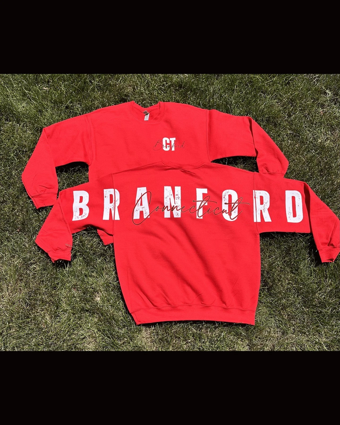 The Branford Big Back Crewneck has entered the chat.

Clean white lettering with black and red accent details, built for those chilly Connecticut mornings, Friday night games, coffee runs, and everything in between.

Comfortable. Classic. Unapologeti
