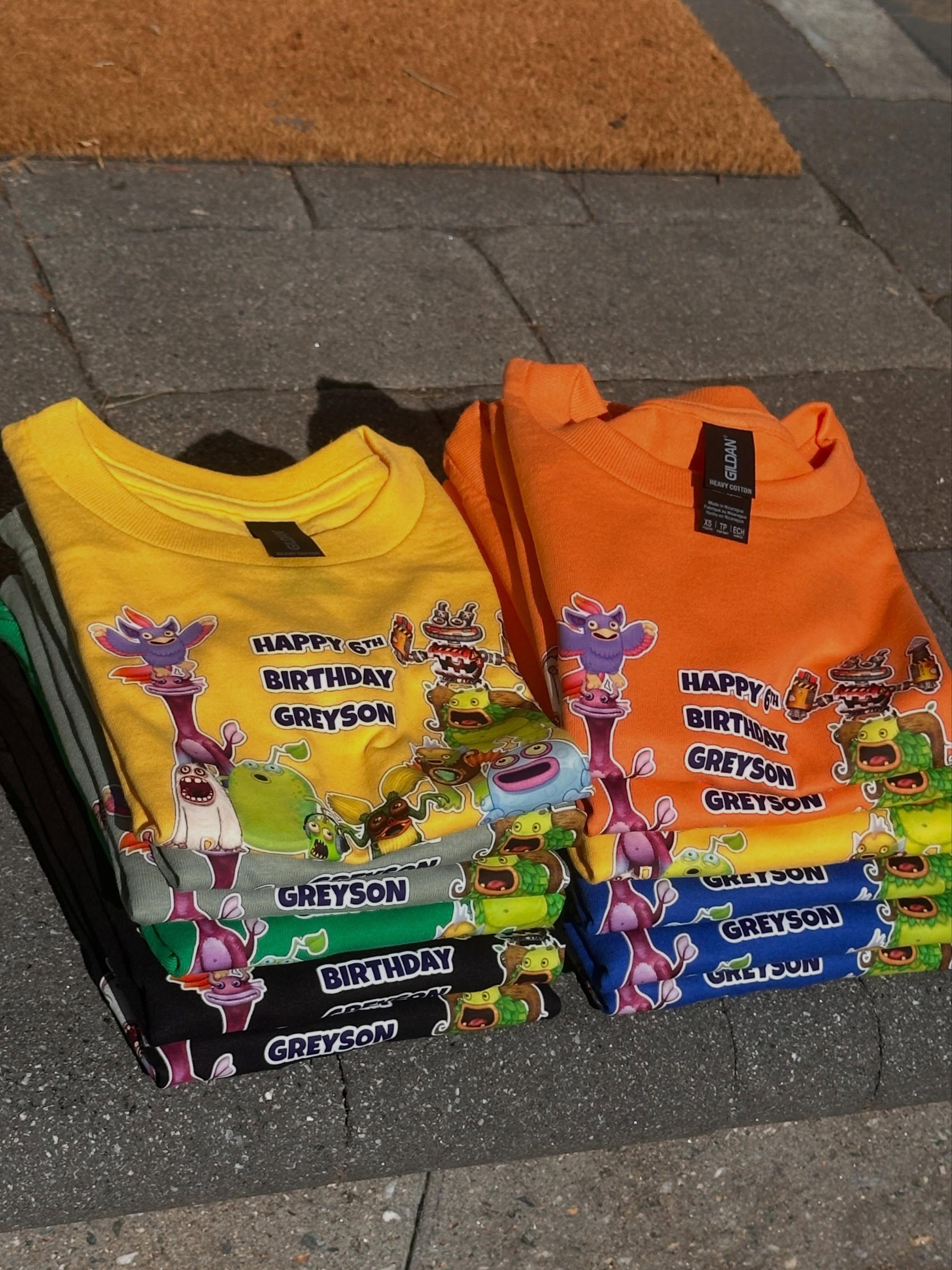 Spoiler alert&hellip; Greyson&rsquo;s classmates that make it to his birthday party will receive custom drip. No matter the event, Deez Mats has you covered. #singingmonsters #smallbusiness #customshirts #swag #startup