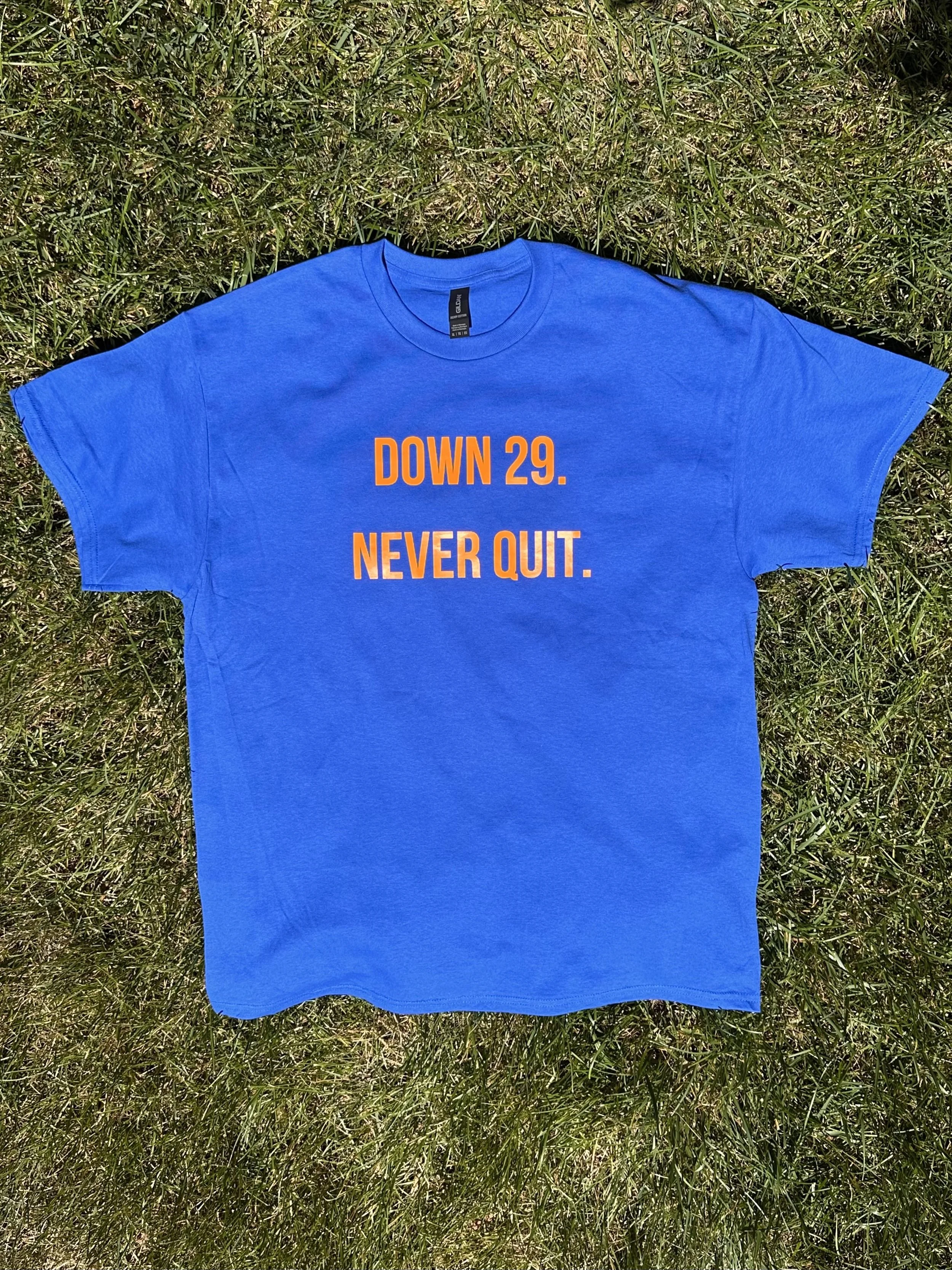 Down 29. Never Quit. NYC inspired Tee Shirt