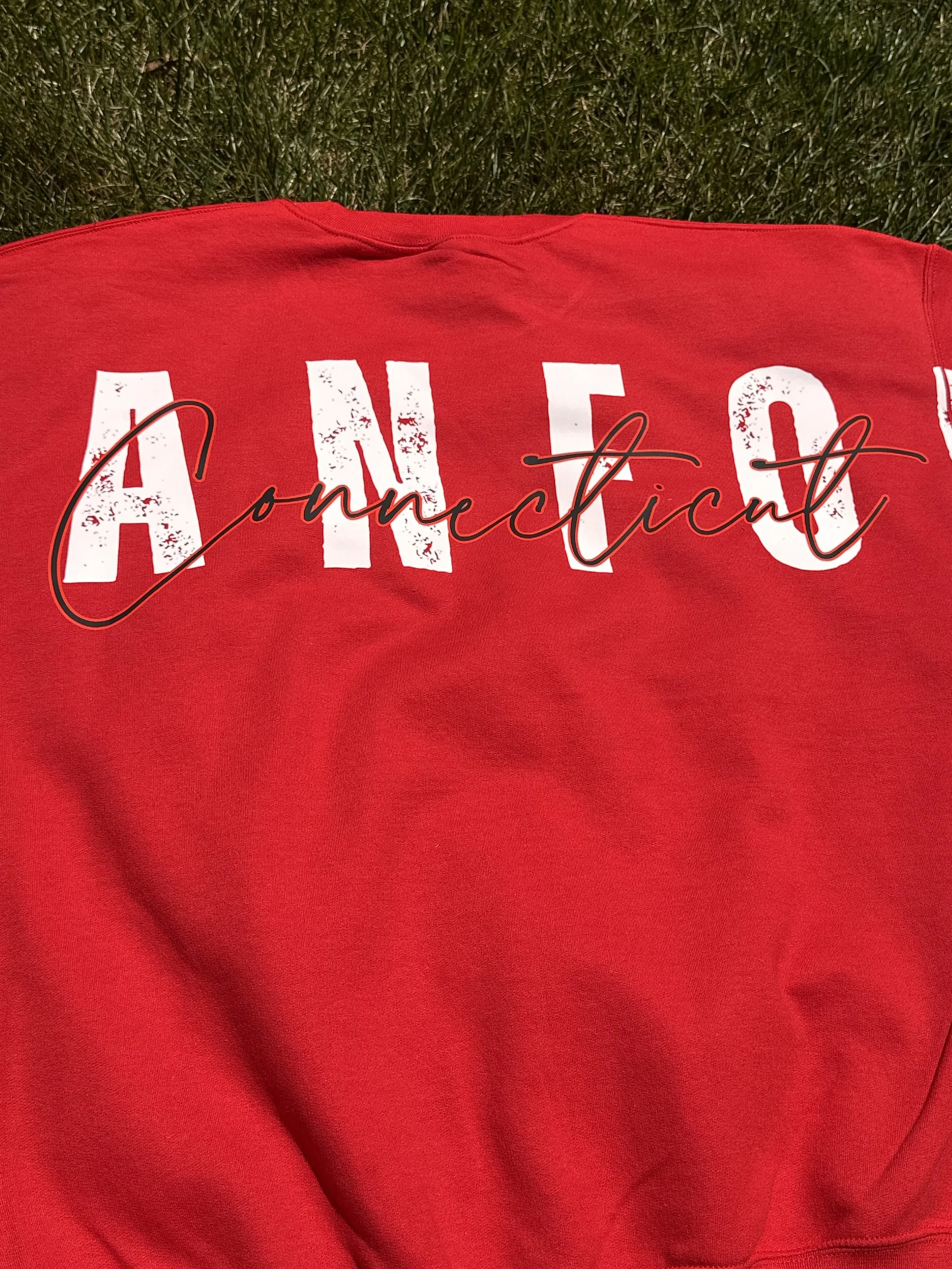 Branford crewneck sweatshirt fabric and print detail