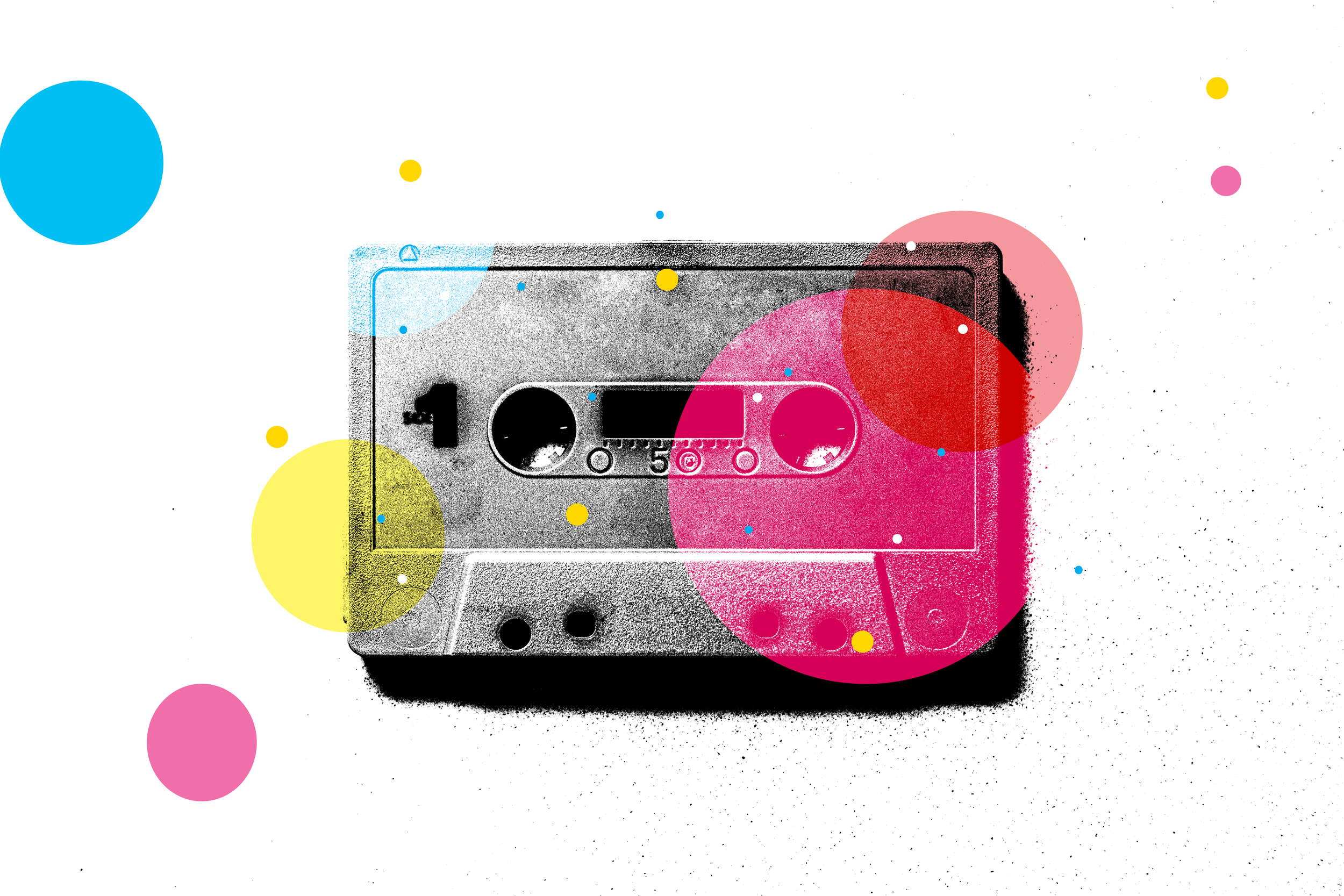 Original one-of-one archival art print featuring a vintage cassette tape with vibrant graphic overlays inspired by music and memory.