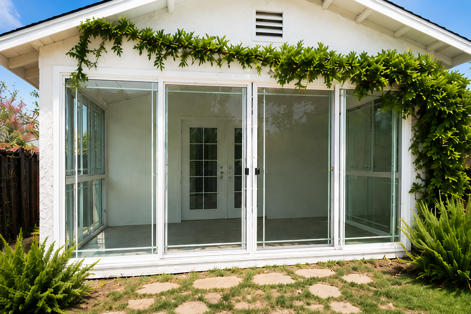 Sliding glass door installation in California home providing seamless indoor-outdoor living and energy-efficient natural lighting