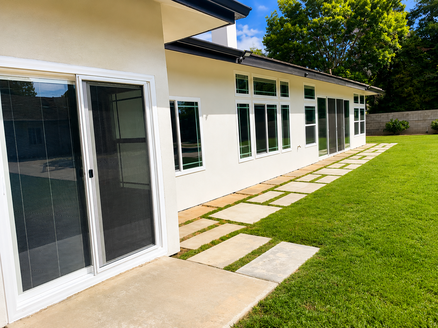 Custom sliding glass doors installed in California home featuring durable frames, modern design, and improved security and insulation