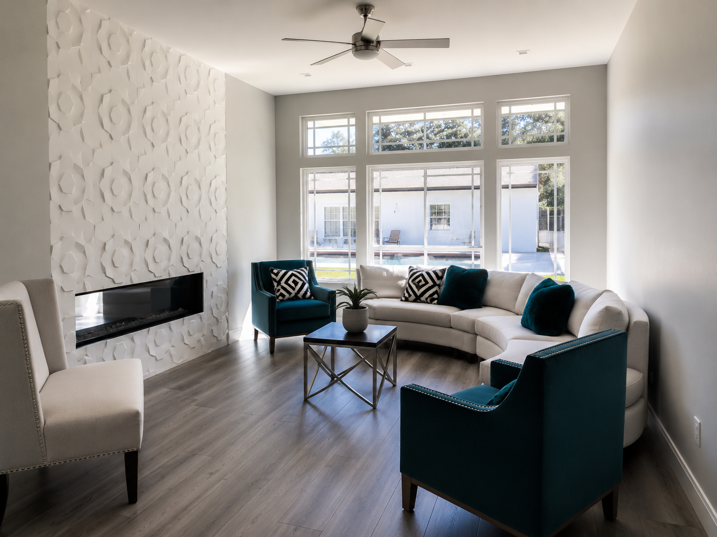 Interior view of California home showcasing custom installed vinyl windows designed for energy efficiency, insulation, and natural light improvement