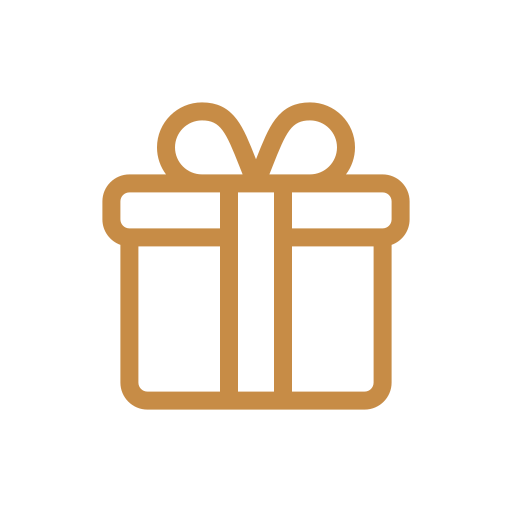 Brown gift box with a bow on top, outlined in a minimalist style.