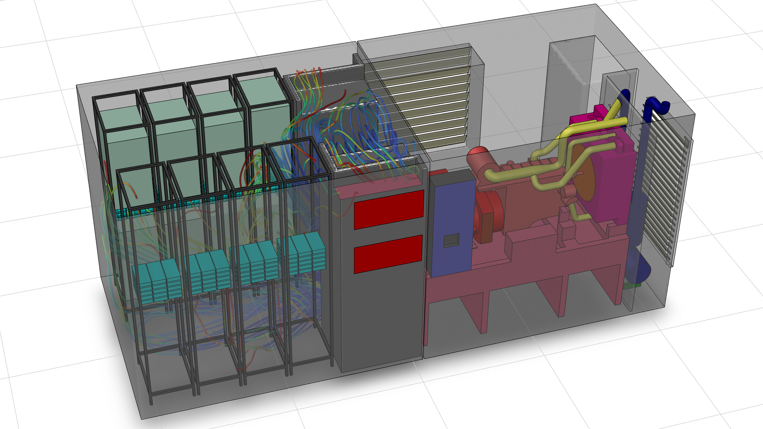 AC cooling temperatures within the battery compartment of a BESS container, indicating air temperatures into the inverter and rectifier intakes