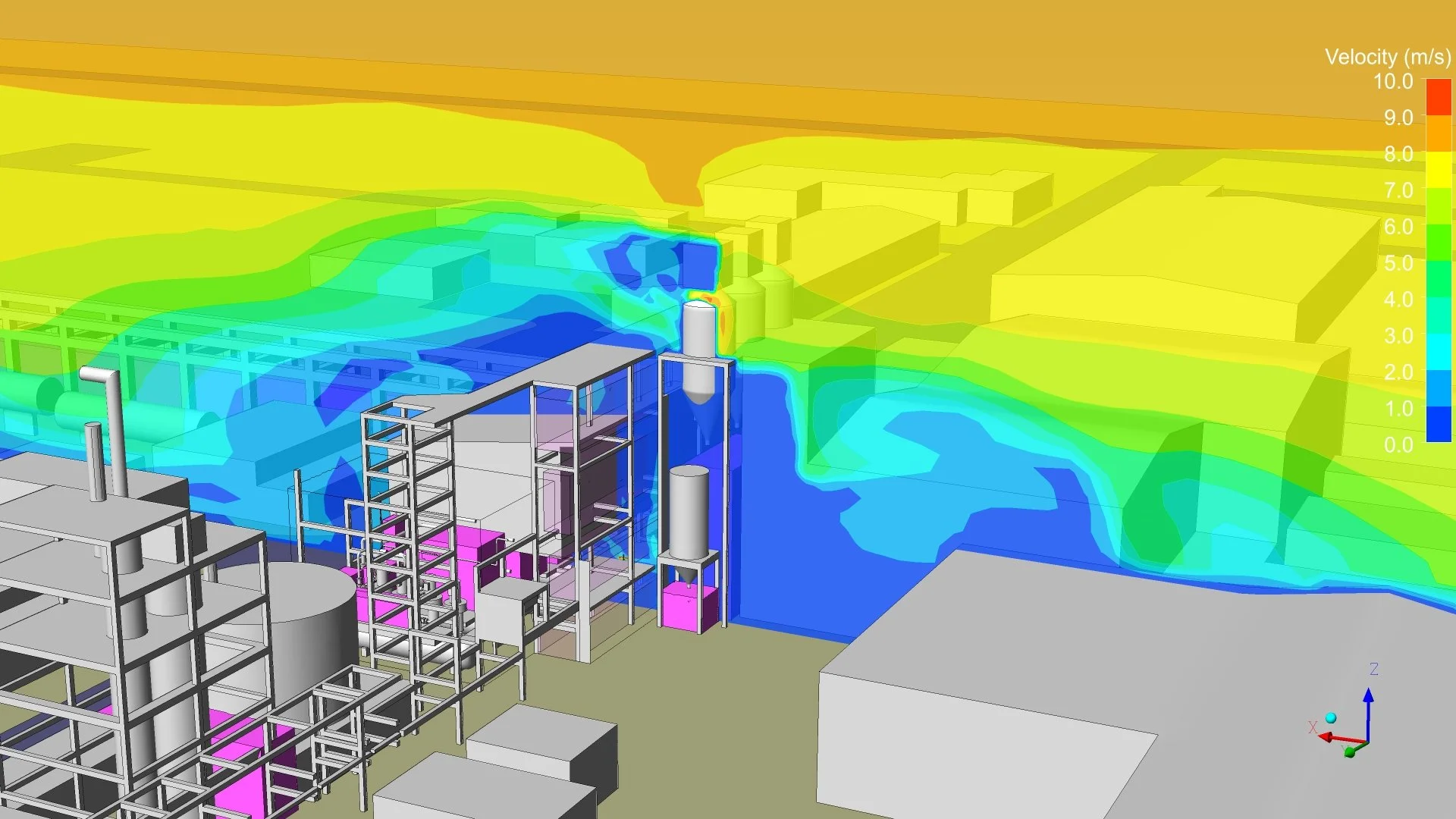 CFD simulation of hydrogen gas leak dispersion in a refinery.