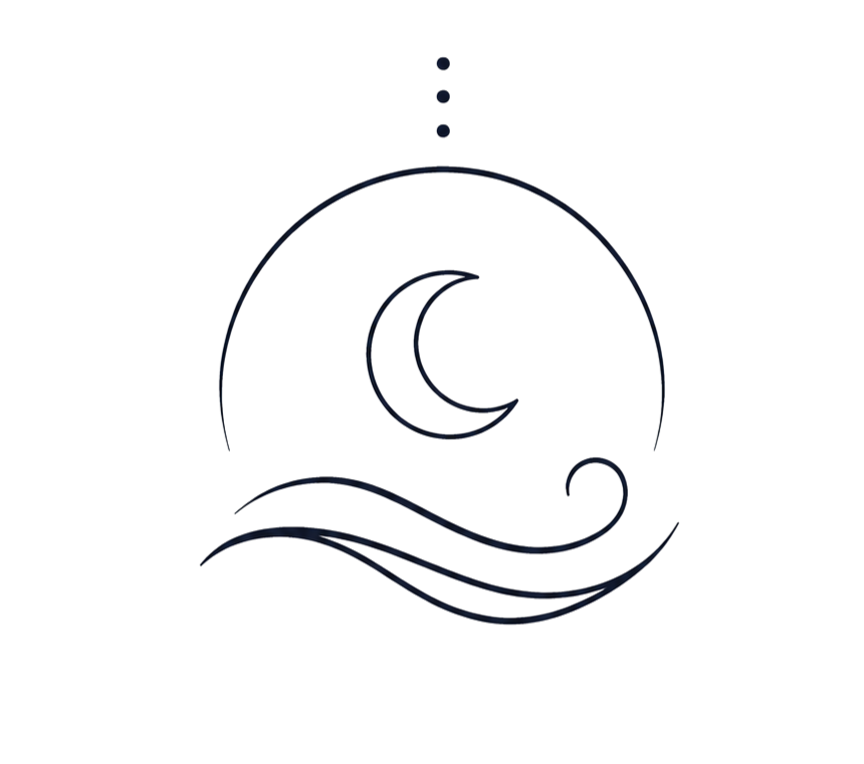 Breathwork and Yin class icon featuring a crescent moon and flowing wave elements within a circular form, symbolising guided breathwork, Yin Yoga, relaxation, nervous system regulation and holistic wellbeing at Flow Republic.
