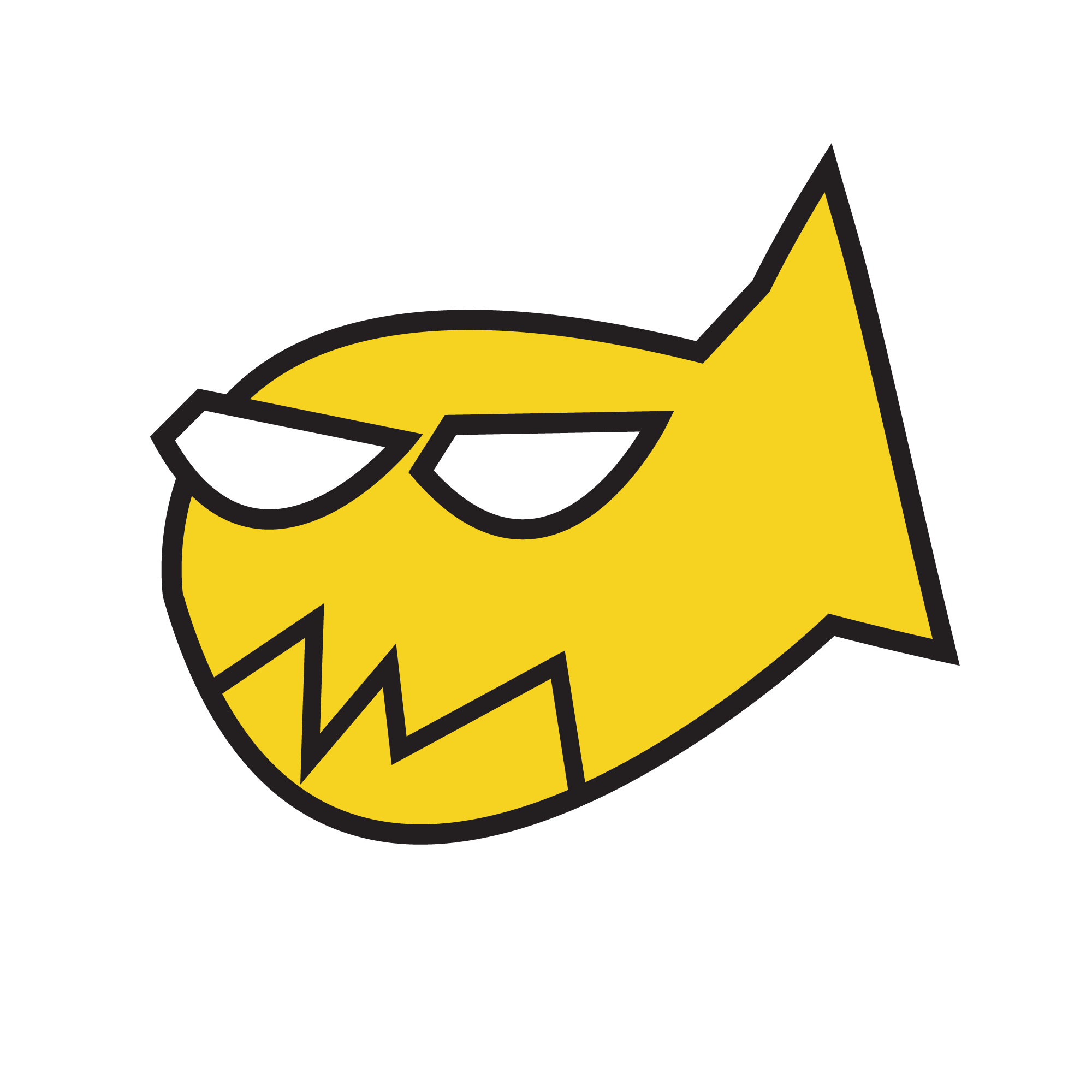 Jelly Boss, a playful yellow blob mascot with a fish-like shape who wiggles when clicked