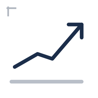 Line graph with an upward trend and an arrow at the top right.