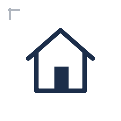 Outline drawing of a house with a chimney on the left side, facing view.
