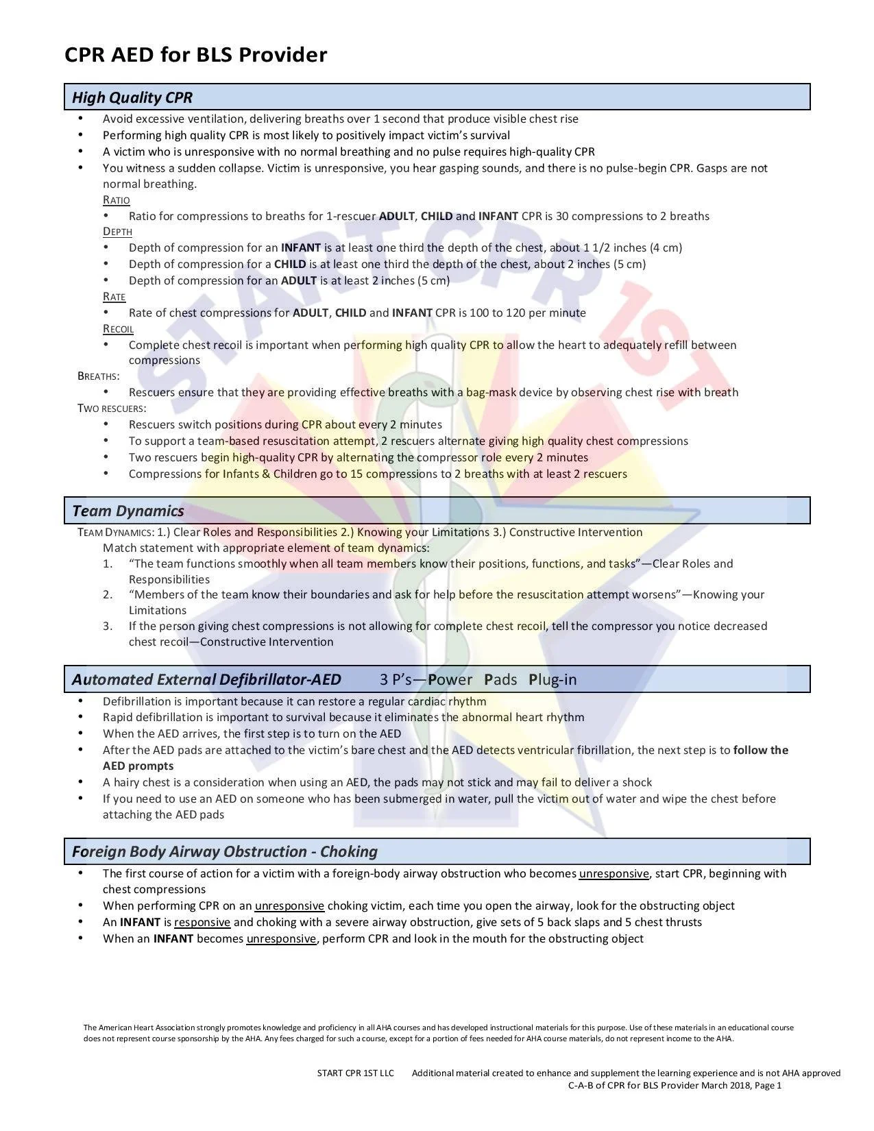 AHA BLS CPR AED COURSE GUIDELINES