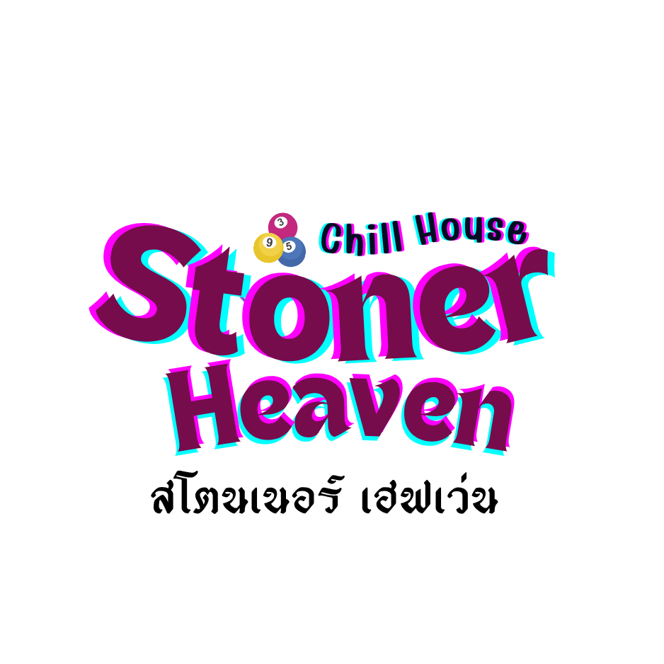 Colorful logo with the words "Stoner Heaven" and "Chill House" in vibrant 3D letters, accompanied by pool balls numbered 3, 5, and 9.