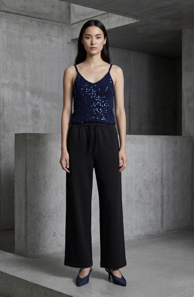 'Bess' sequin top in sapphire blue cotton and sequin yarn from Turkey