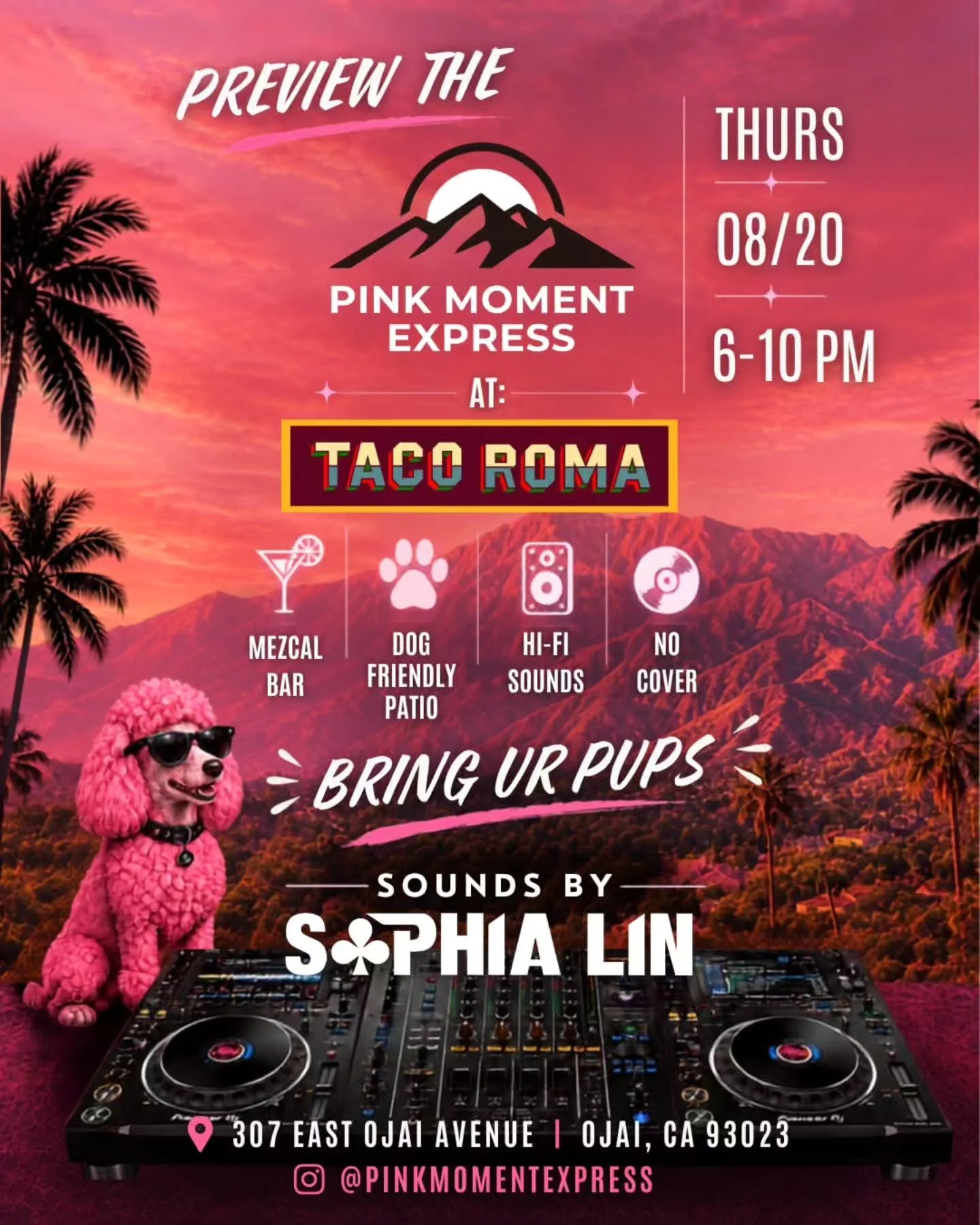 Get your very first look at the Pink Moment Express this Thursday! 🎉

We&rsquo;re super excited to invite you and your pups 🐶 to our official Preview Event on Thursday, 08/20, from 6-10 PM at Taco Roma! 

While you're getting a sneak peek of Pink M