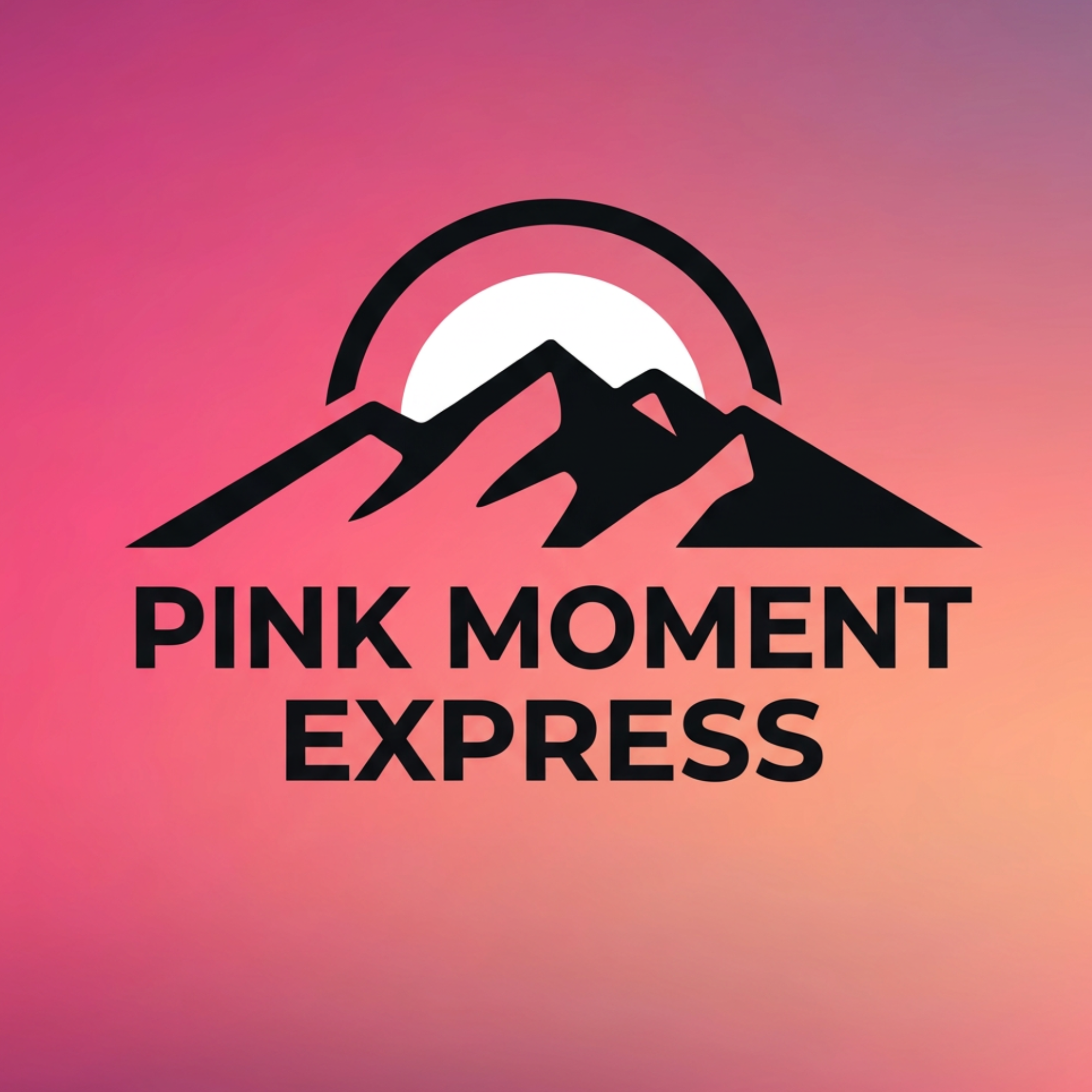 Pink Moment Express Logo with Pink Moment Sunset Colors as seen on the Topatopa mountains during sunset