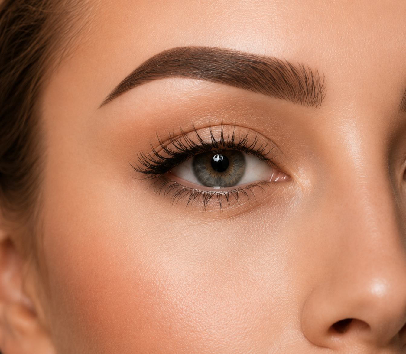 Close-up of a woman with softly defined ombré brows and natural lashes at JGLOW Perth