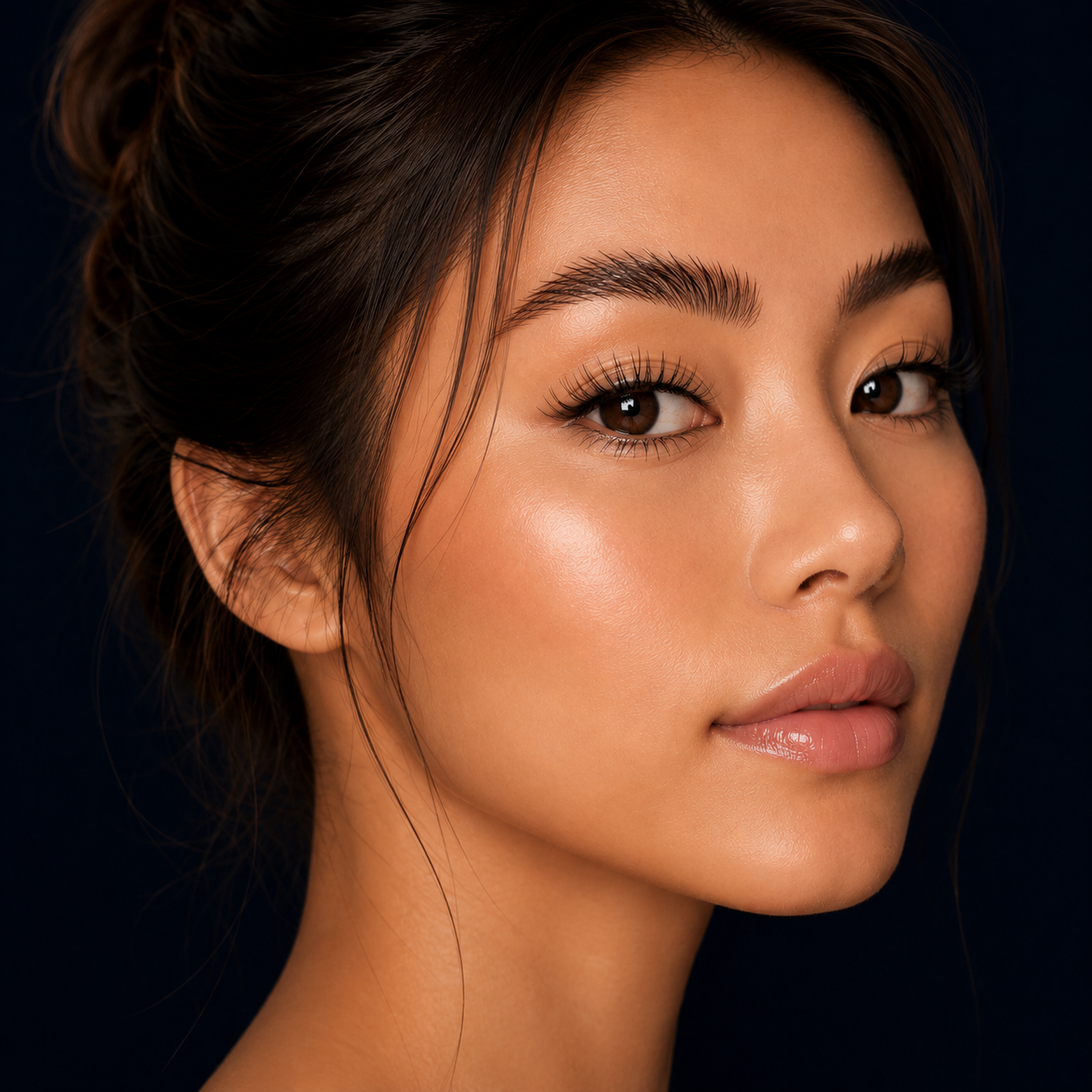 Close-up of a woman showcasing laminated brows and lifted lashes at JGLOW in Perth.