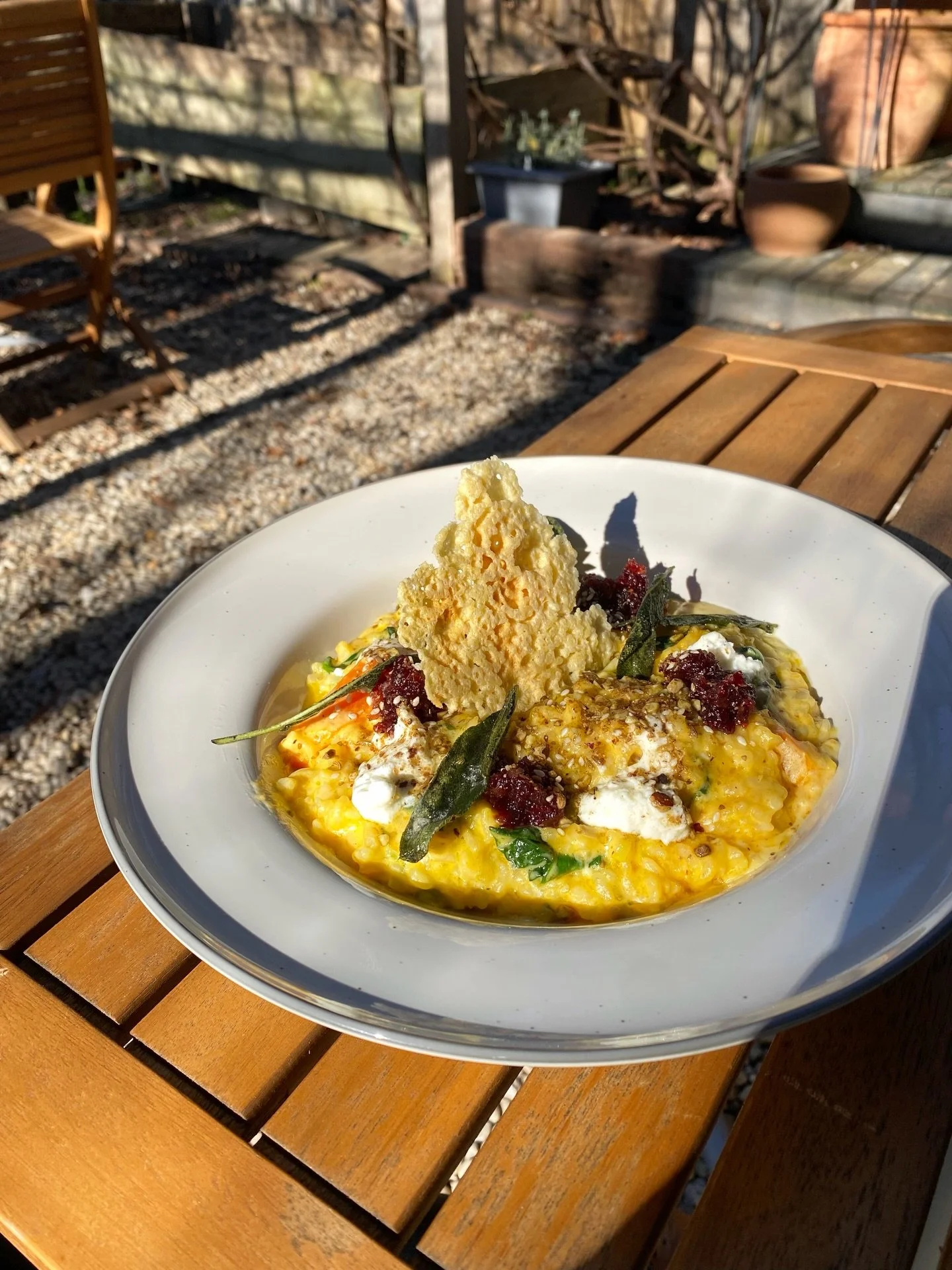Winter comfort, served at Cello

Creamy parmesan risotto with roasted pumpkin, crumbed goats ch&egrave;vre, crispy sage, house cranberry salsa &amp; dukkah, and a parmesan crisp.

Now all we&rsquo;re waiting for is our liquor licence&hellip;because t