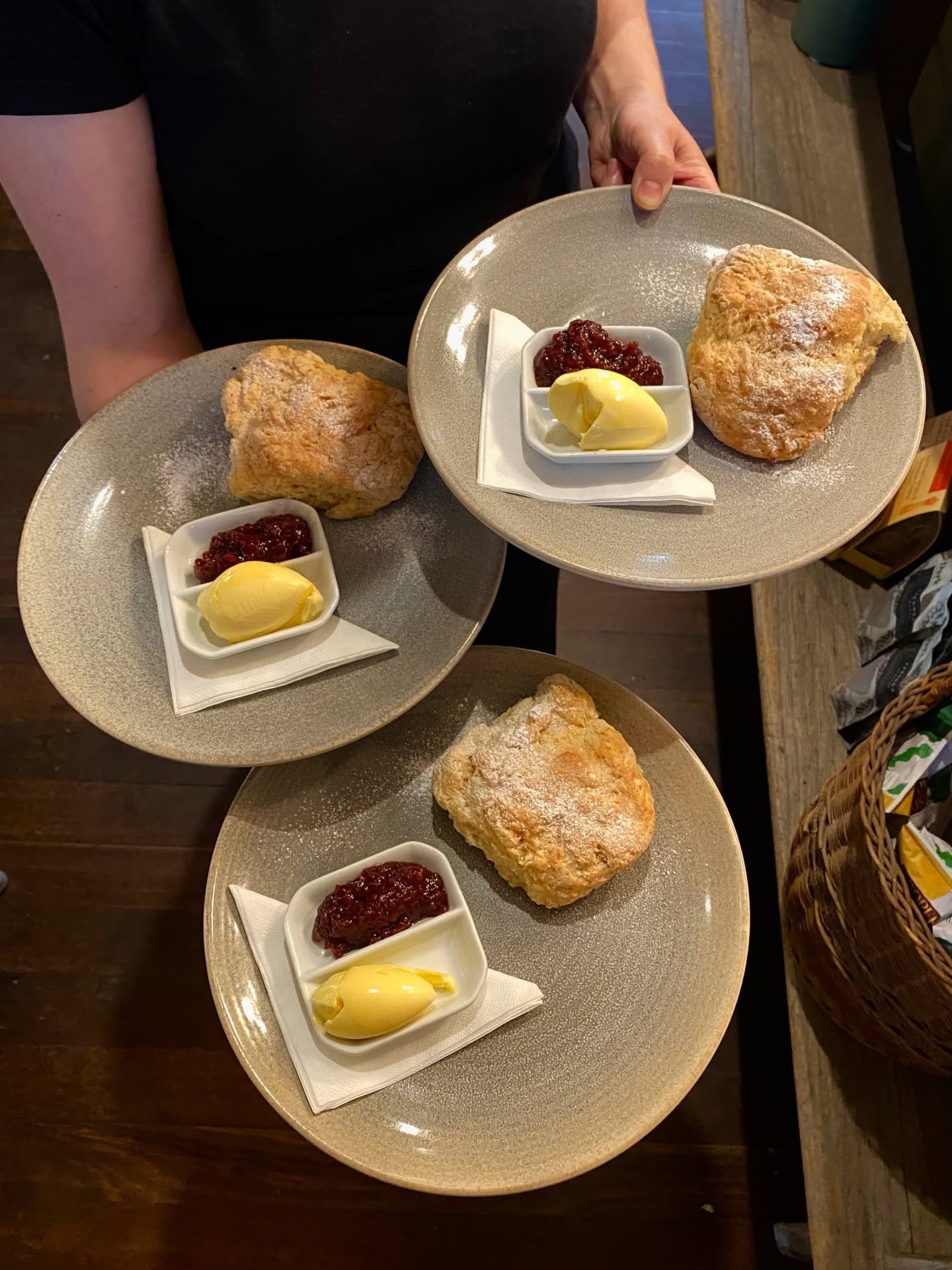 House made fresh scones served straight out of the oven with either jam and cream or butter and jam. Featuring Cello's house made raspberry jam, jars available for purchase. The scones are large and rustic