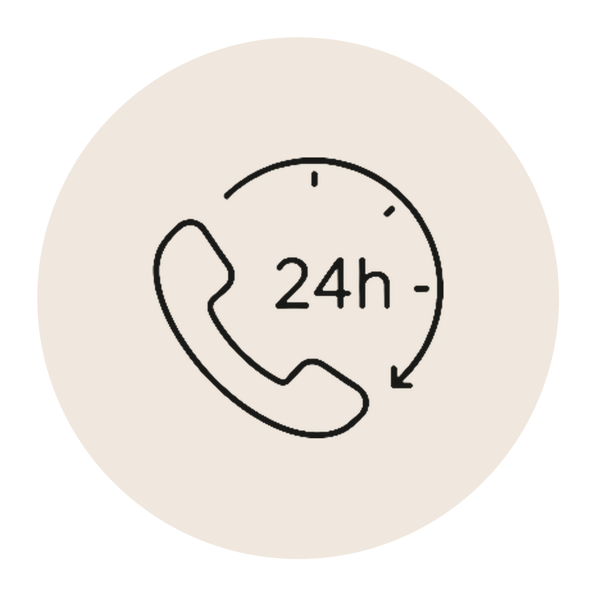 Close-up of a clock showing 2:46 with a speech bubble icon containing '24h'.