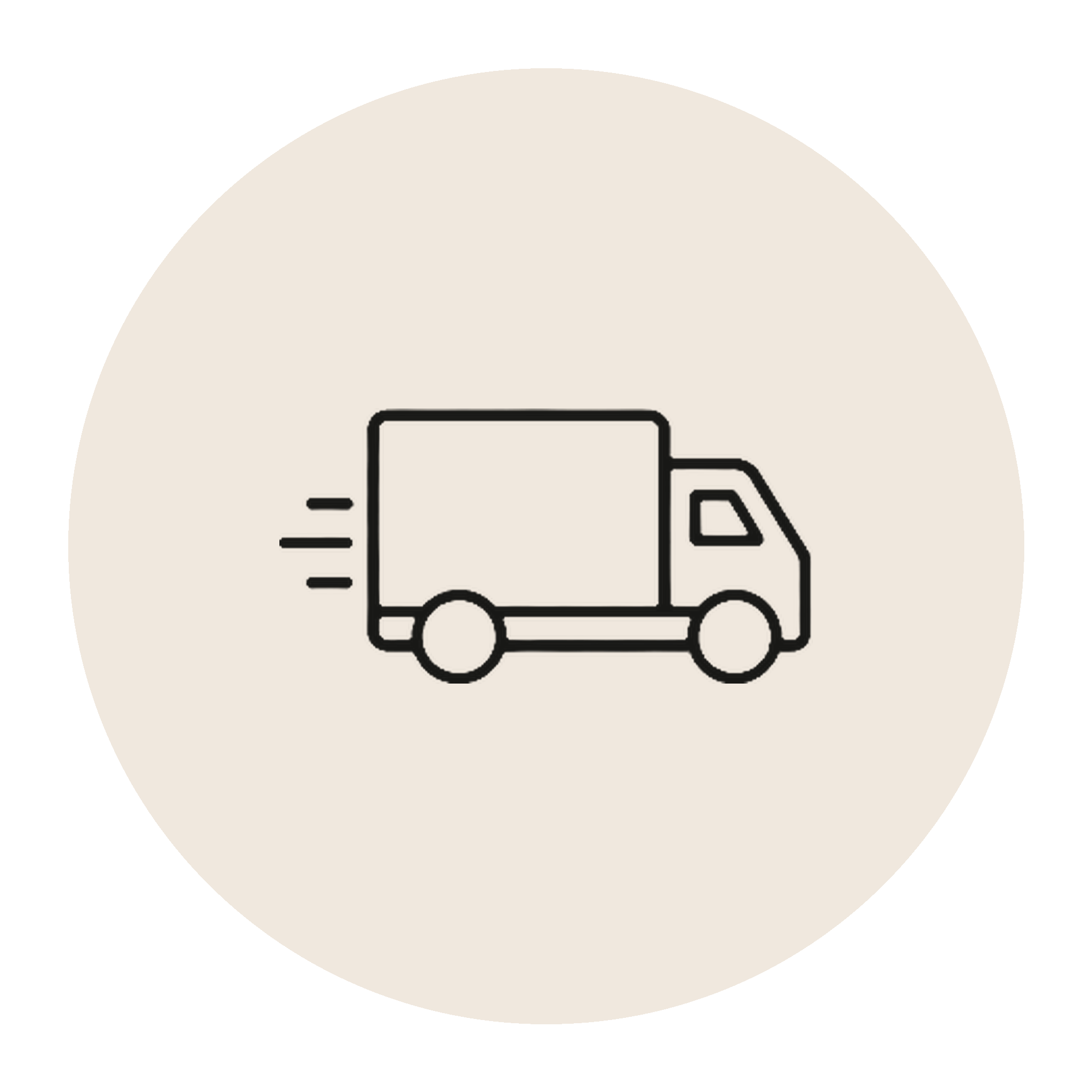Outline of a delivery truck with motion lines, indicating movement or speed.