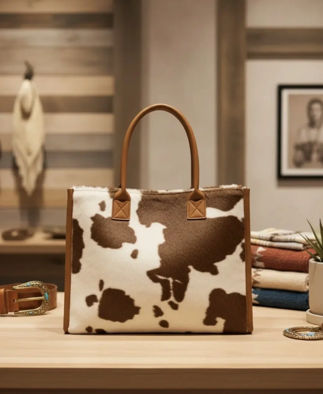 Cow print soft plush bag