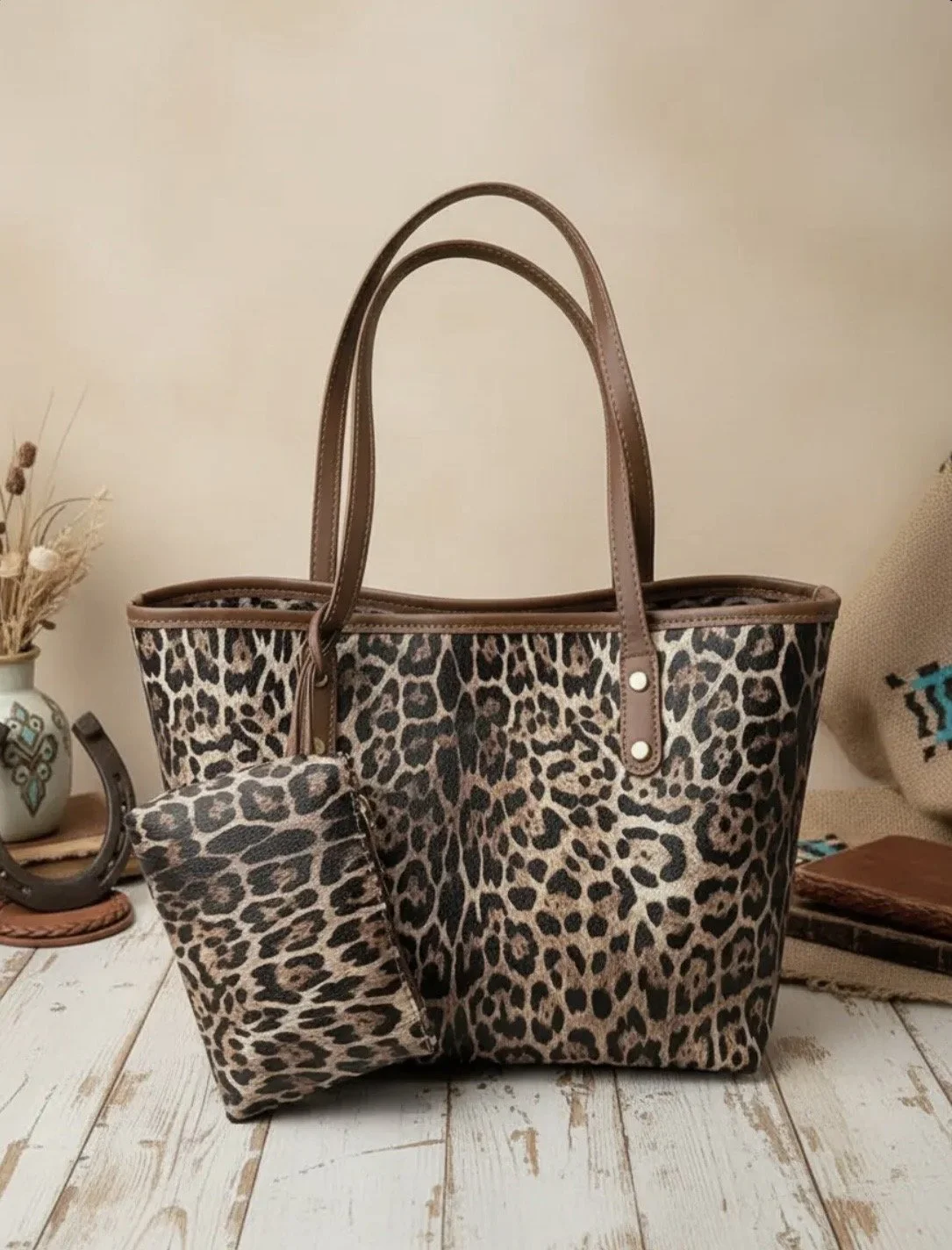 Leopard purse and wallet set