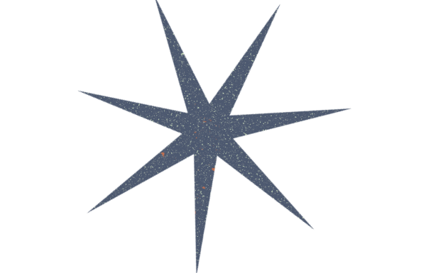 A star-shaped decoration with glitter and sequins on a black background.