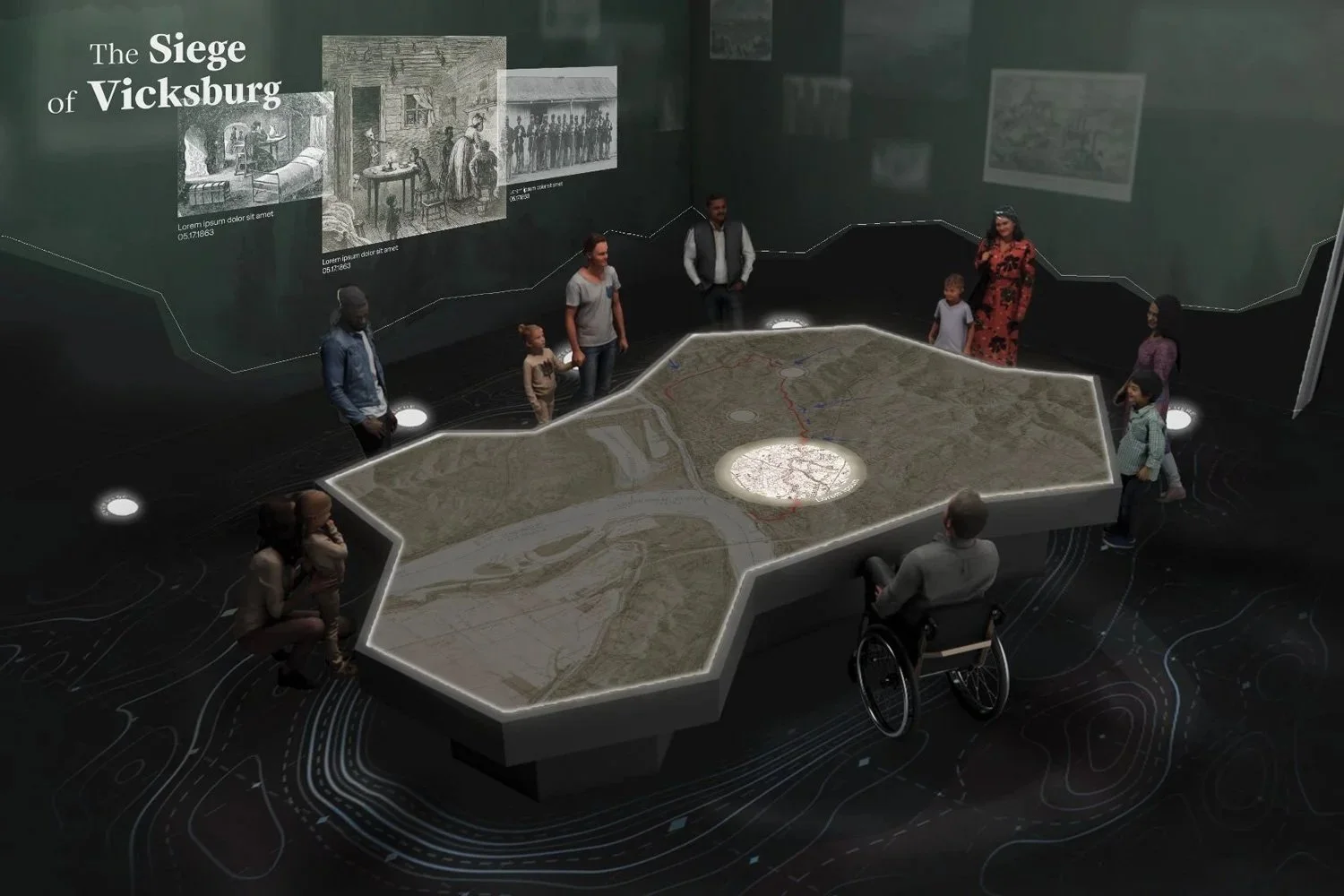 Rendering of an interactive table inside the new Visitor Center.