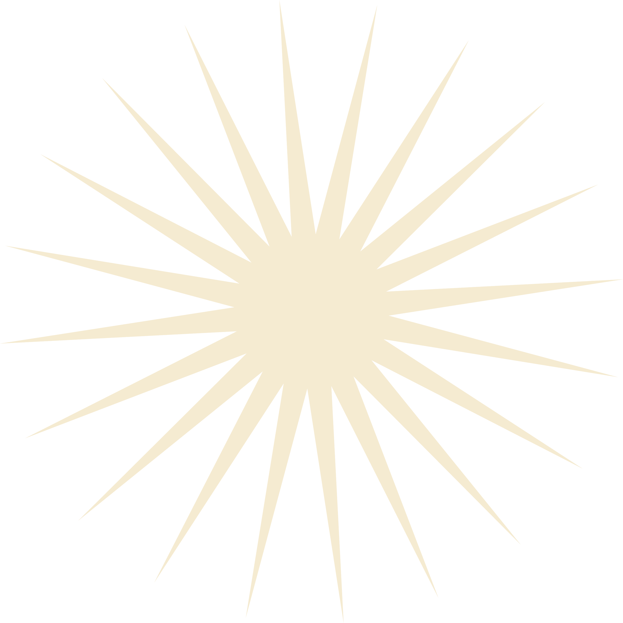 A digital illustration of a radiant burst with pointed rays emanating outward in a beige color against a black background.