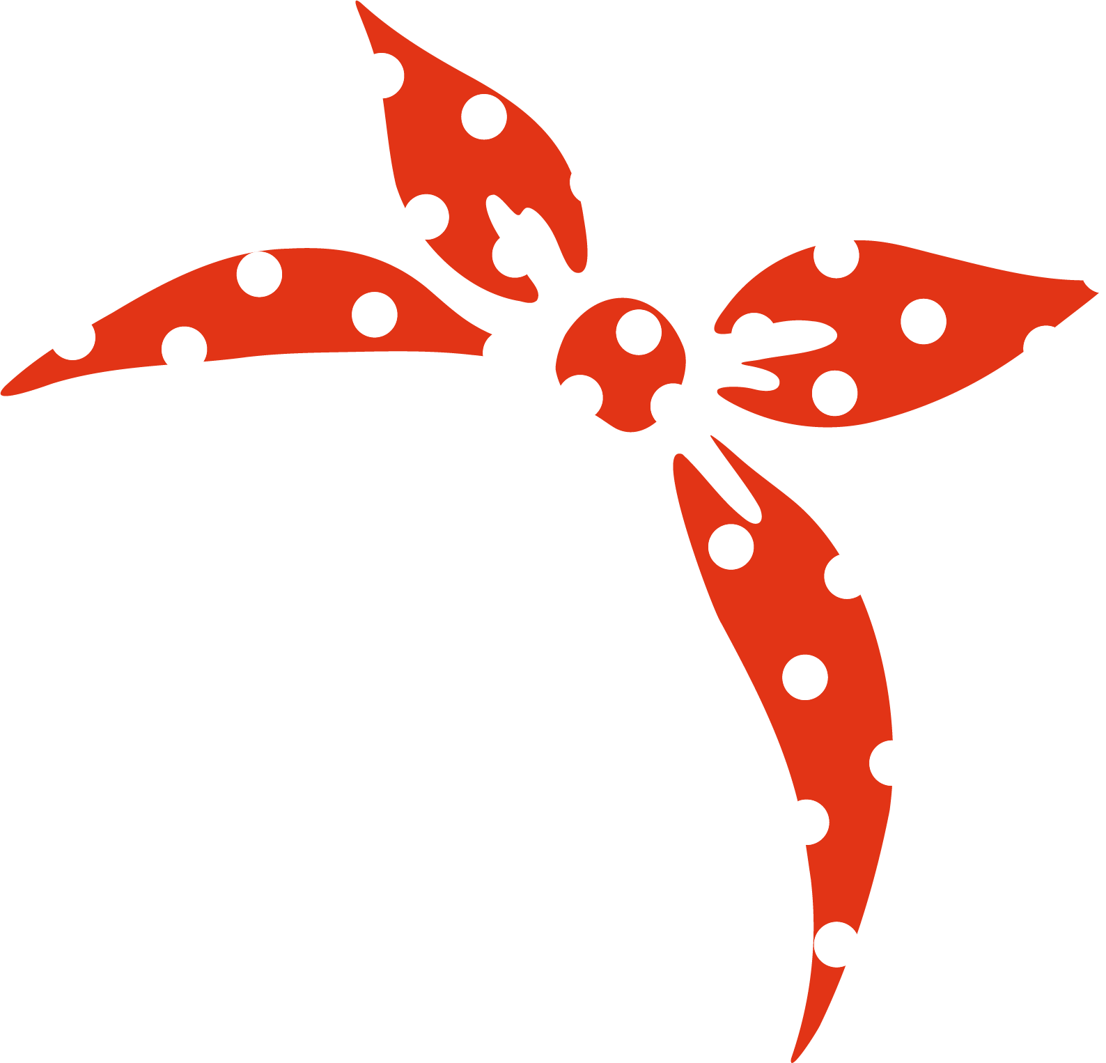Illustration of a butterfly with red wings with white polka dots on a black background.