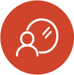 Icon of a person with a speech bubble indicating communication or conversation.