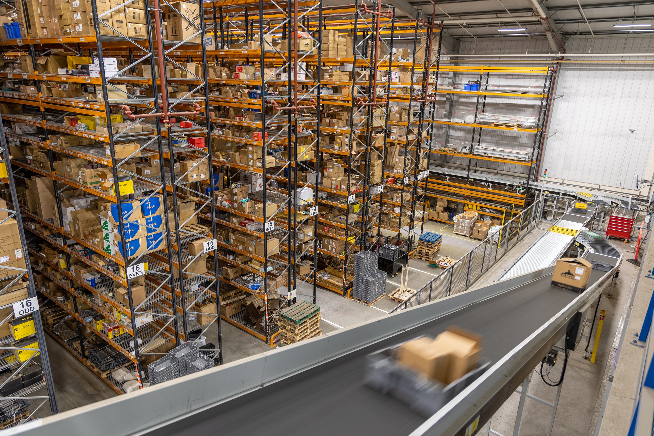 Warehouse interior high shelves