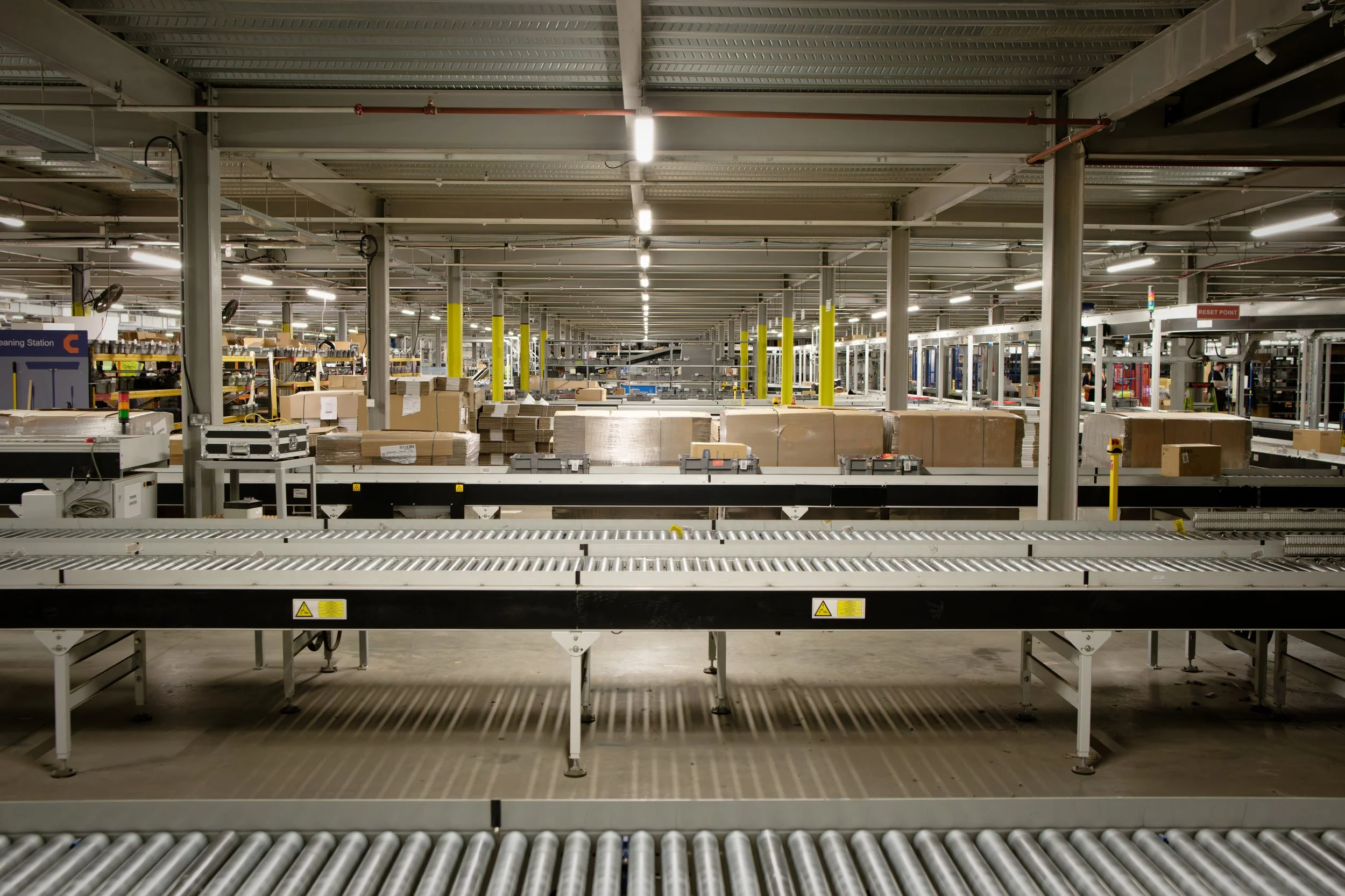 Warehouse interior conveyor belts