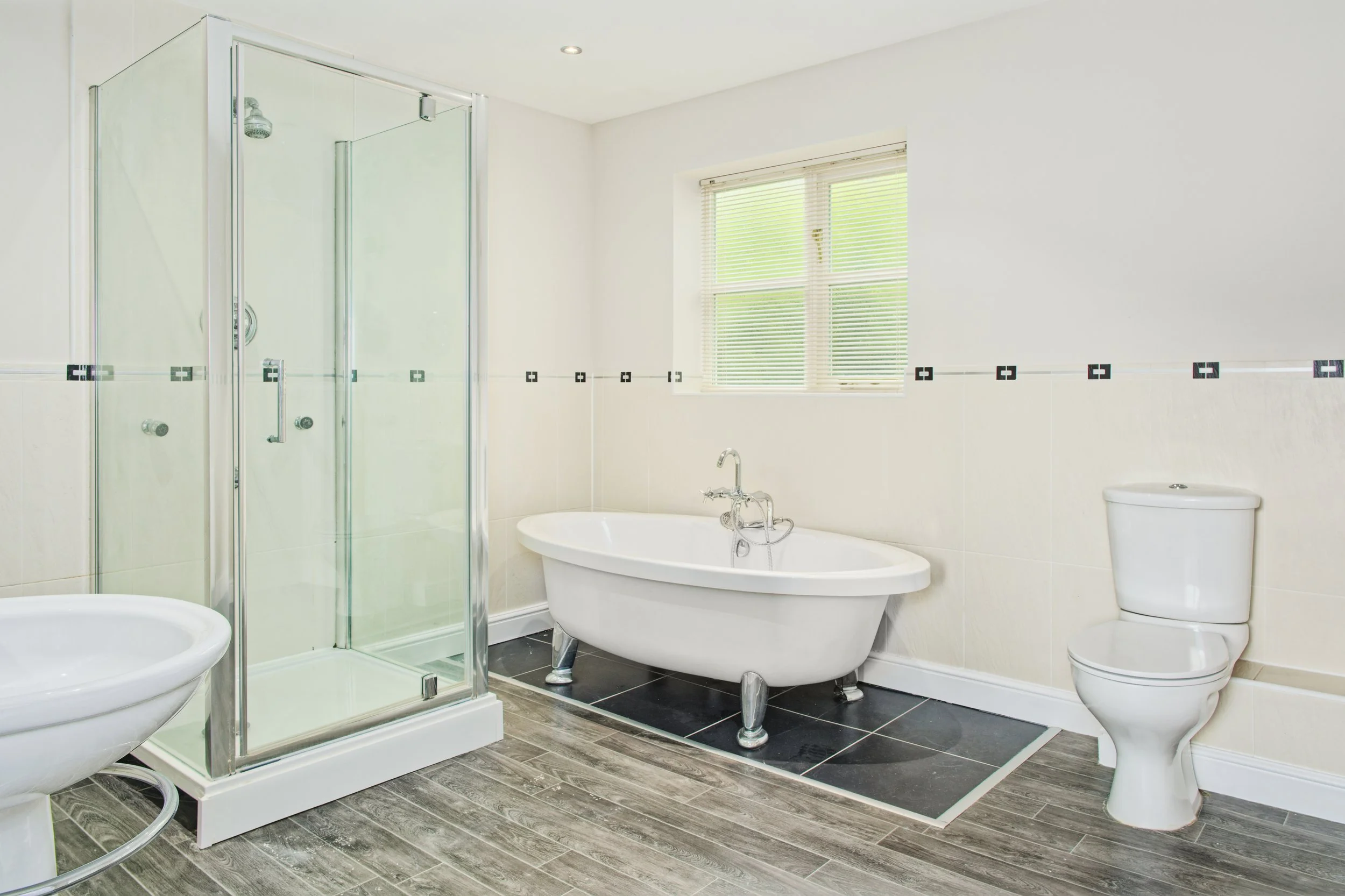 Property photography bathroom with bath and shower