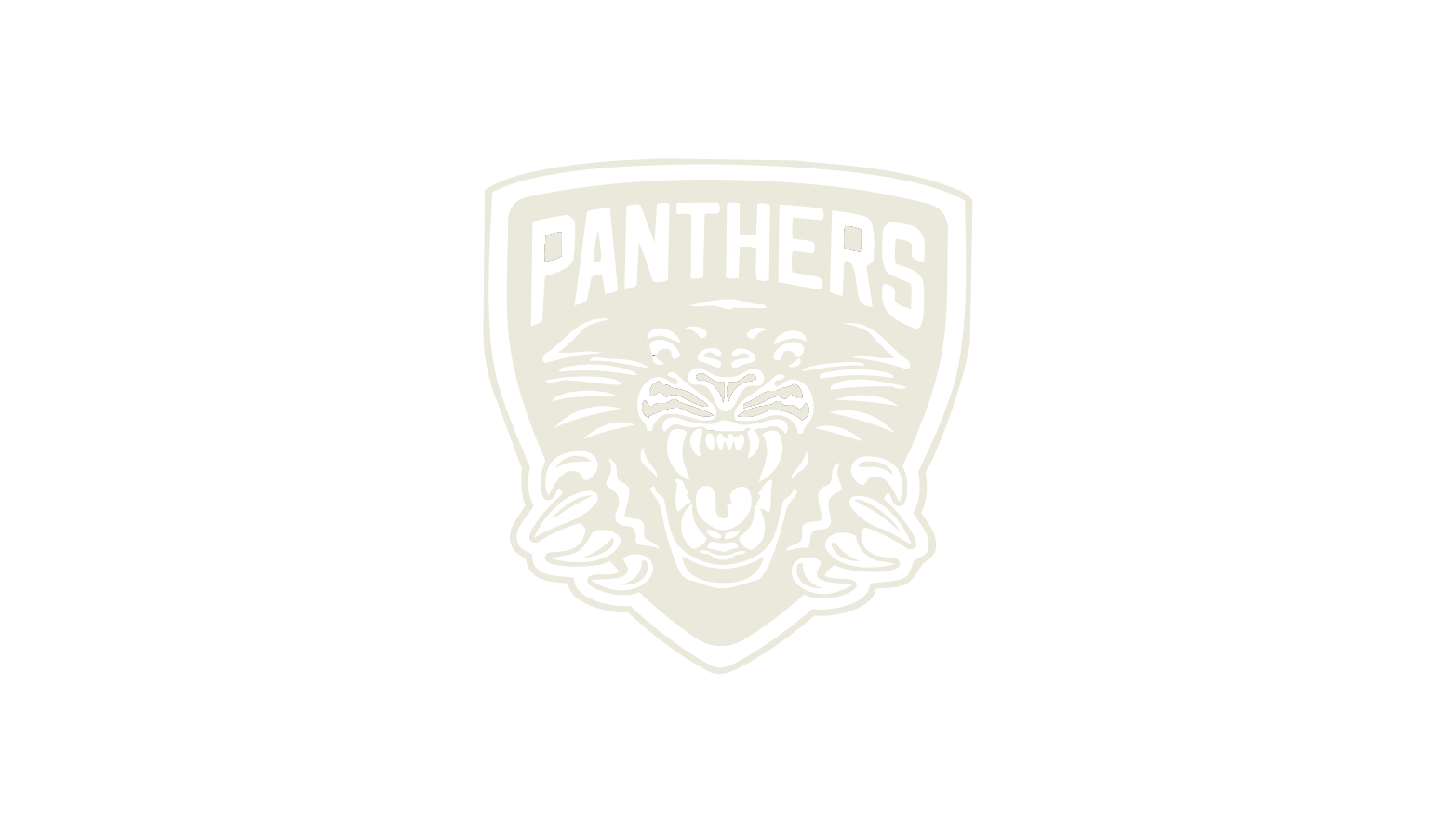 Nottingham Panthers Logo with the word 'PANTHERS' above it, in beige outline on a white background.