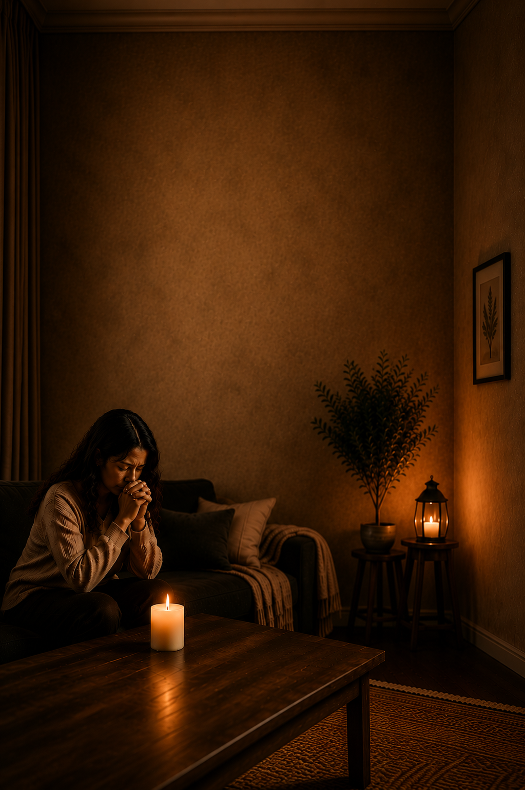 Woman praying during the daily 3:00 AM prayer gathering of Atalayas Global 7.
