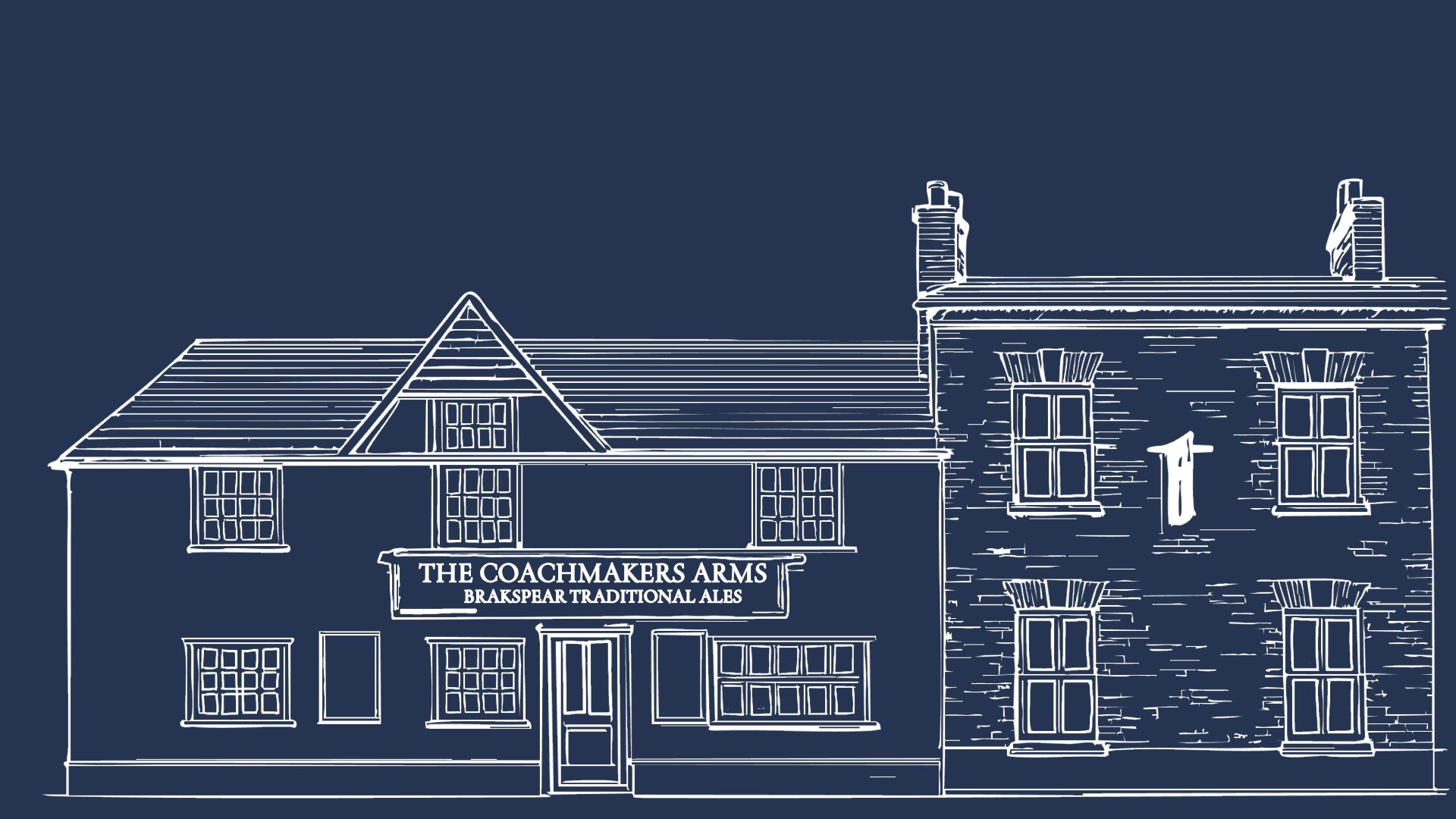 Traditional line drawing of The Coachmakers Arms. The pub dates back to the 1700s and only the interior has changed that much from it's very early days.